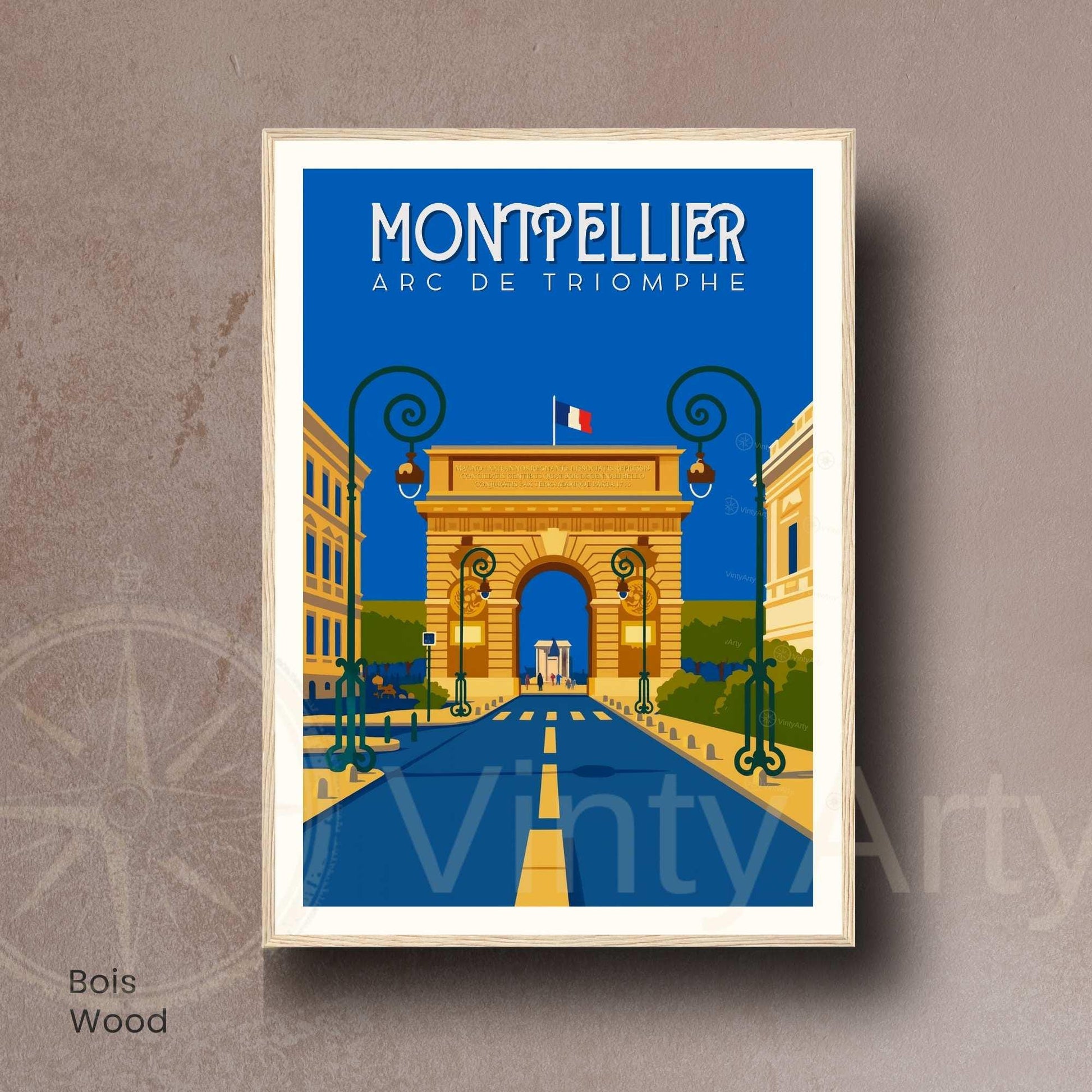 Affiche Montpellier – Arc de Triomphe | Poster vintage patrimoine français | Décoration murale sud de la France