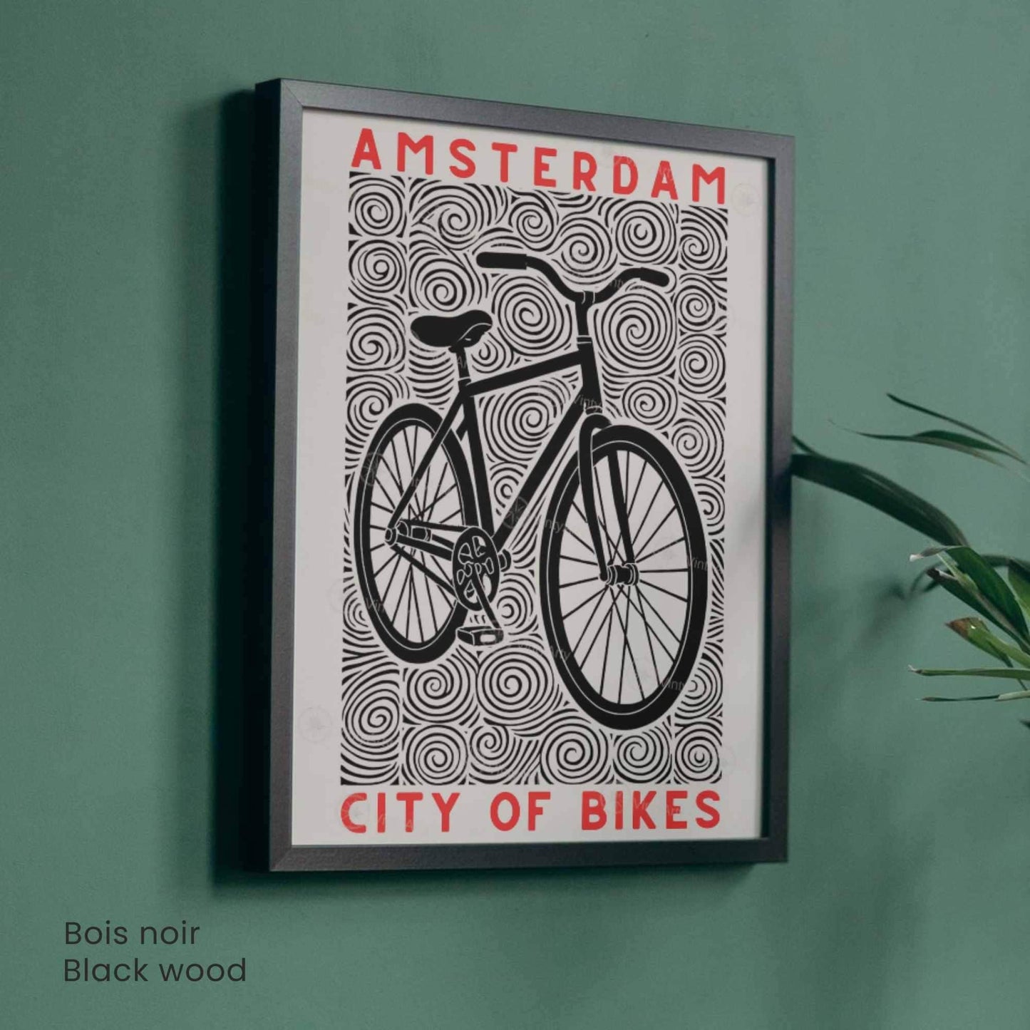 Affiche Amsterdam "City of Bikes" | Poster vélo linogravure noir et blanc | Décoration murale voyage & cyclisme