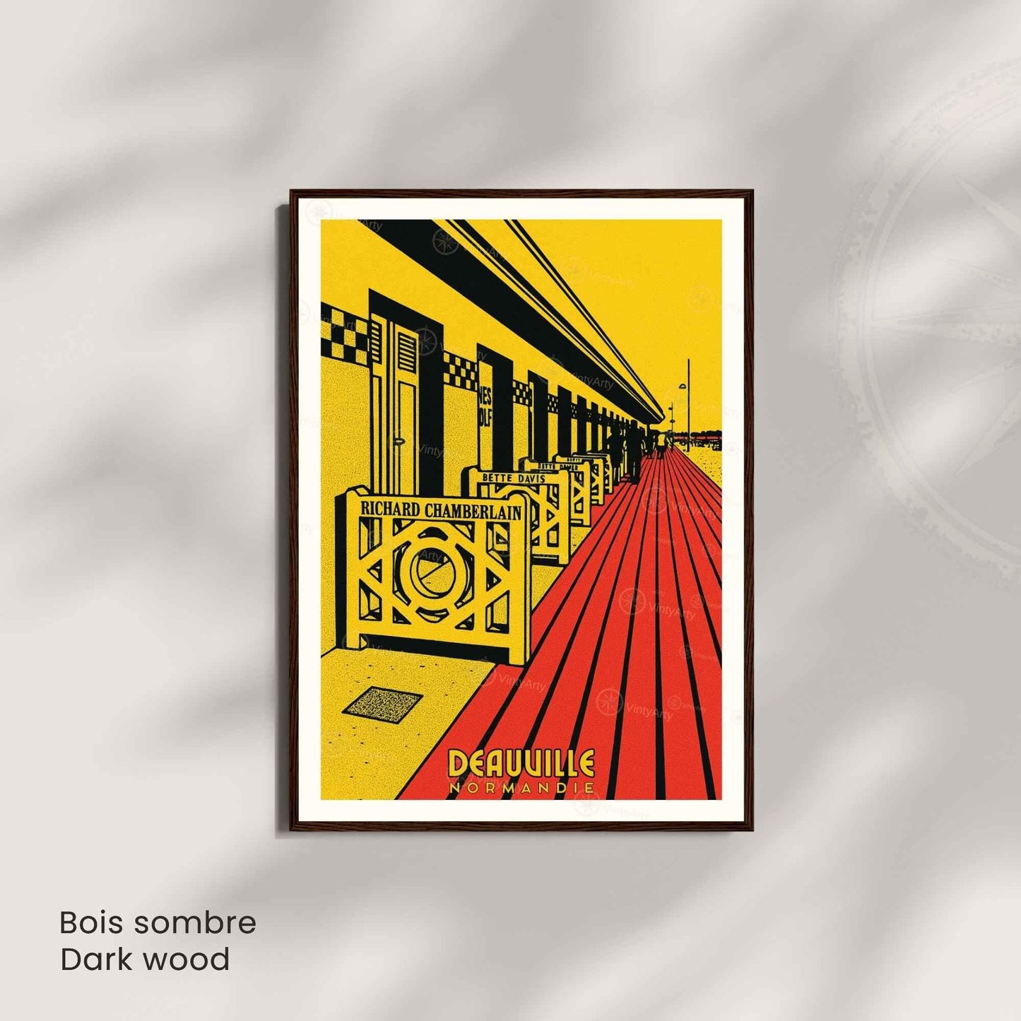 Affiche Deauville Les Planches – Poster vintage Normandie pop art rétro, décoration murale chic, cabines de plage, idée cadeau