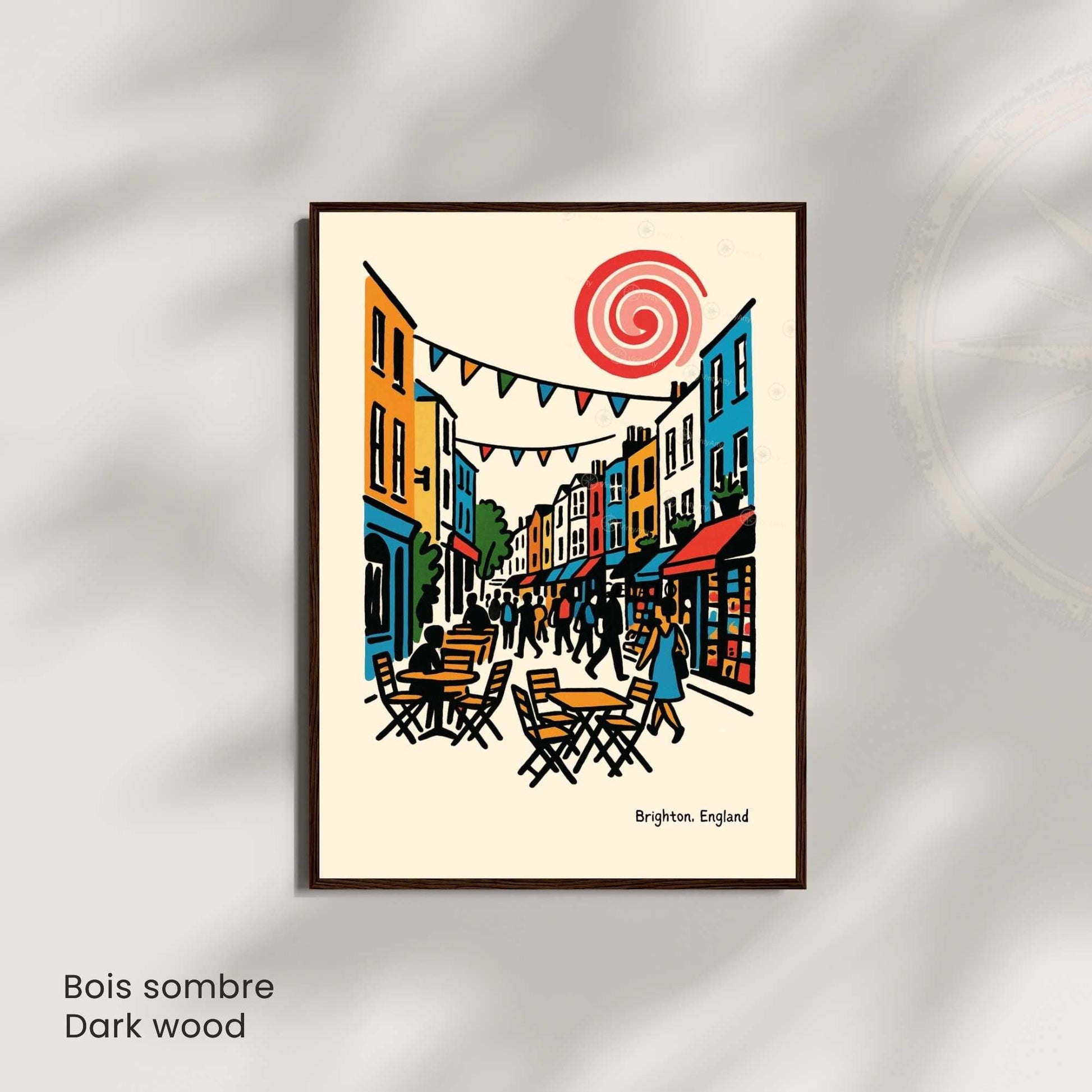 Affiche Brighton – Poster rétro vintage Angleterre, illustration artistique décorative, idée cadeau voyage UK, impression seule ou encadrée