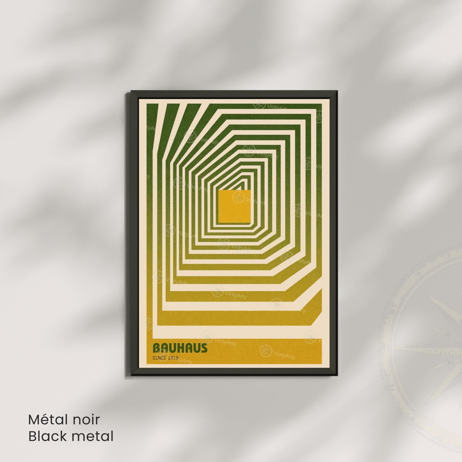 Affiche Bauhaus géométrique – Poster abstrait vert et jaune, déco murale moderne