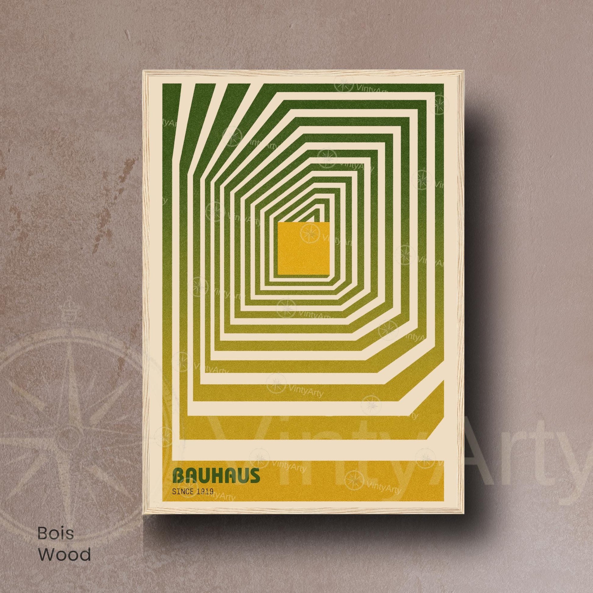 Affiche Bauhaus géométrique – Poster abstrait vert et jaune, déco murale moderne