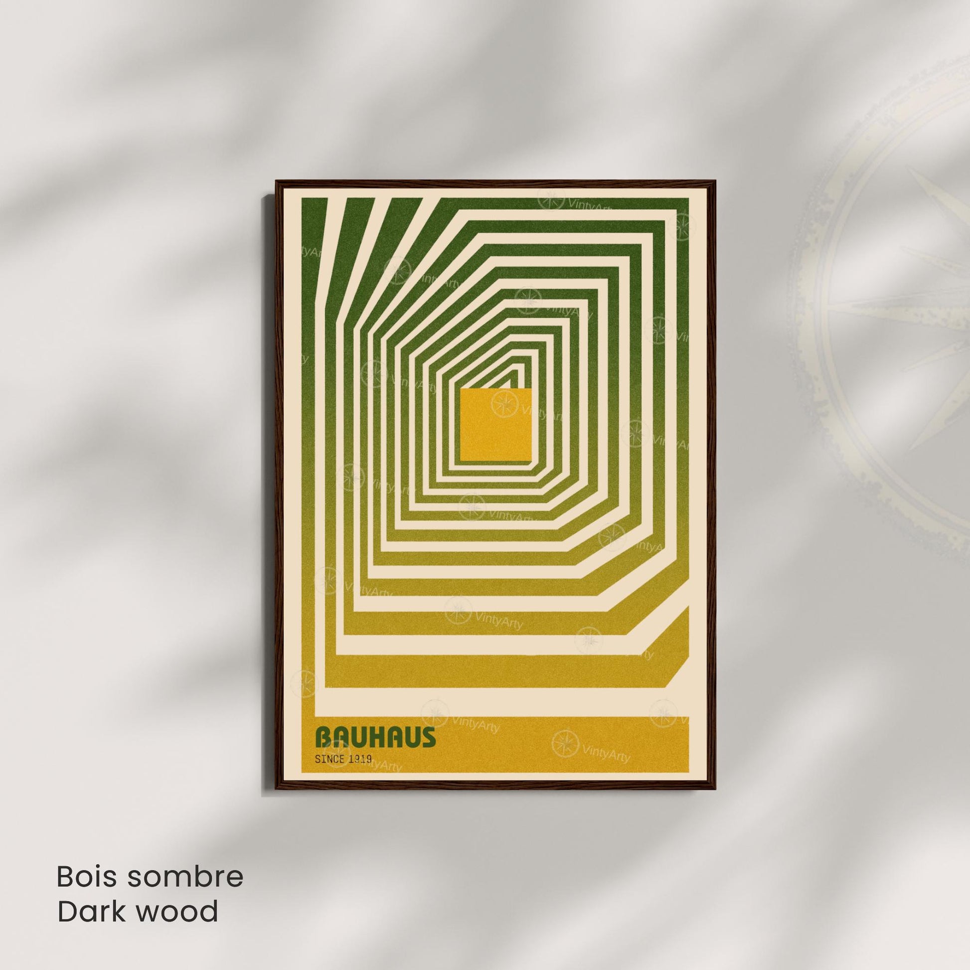 Affiche Bauhaus géométrique – Poster abstrait vert et jaune, déco murale moderne