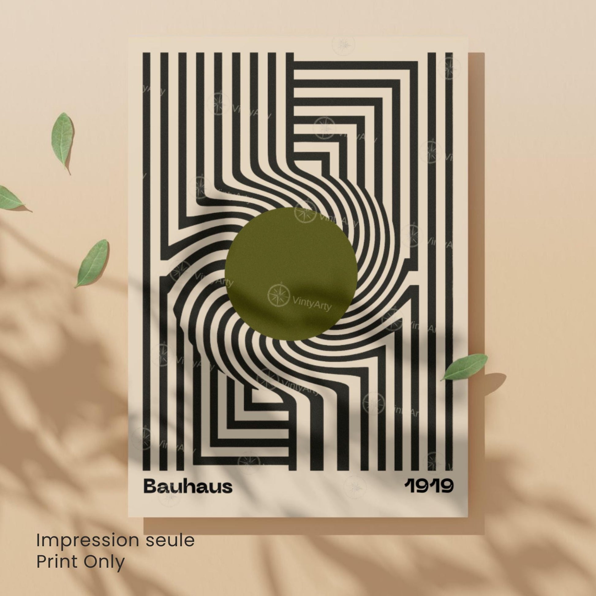 Affiche Bauhaus 1919 – Poster géométrique noir et vert, art abstrait moderne