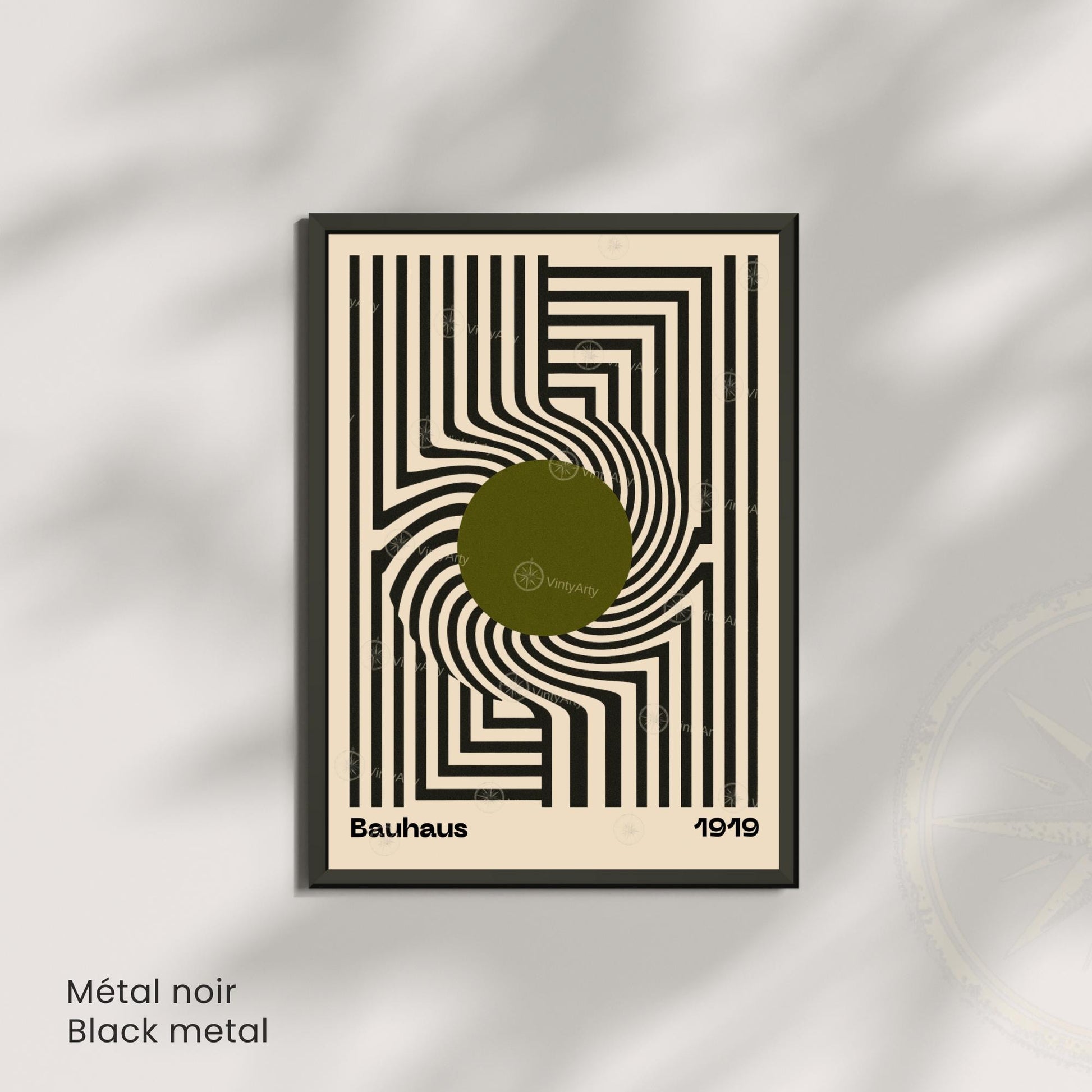 Affiche Bauhaus 1919 – Poster géométrique noir et vert, art abstrait moderne
