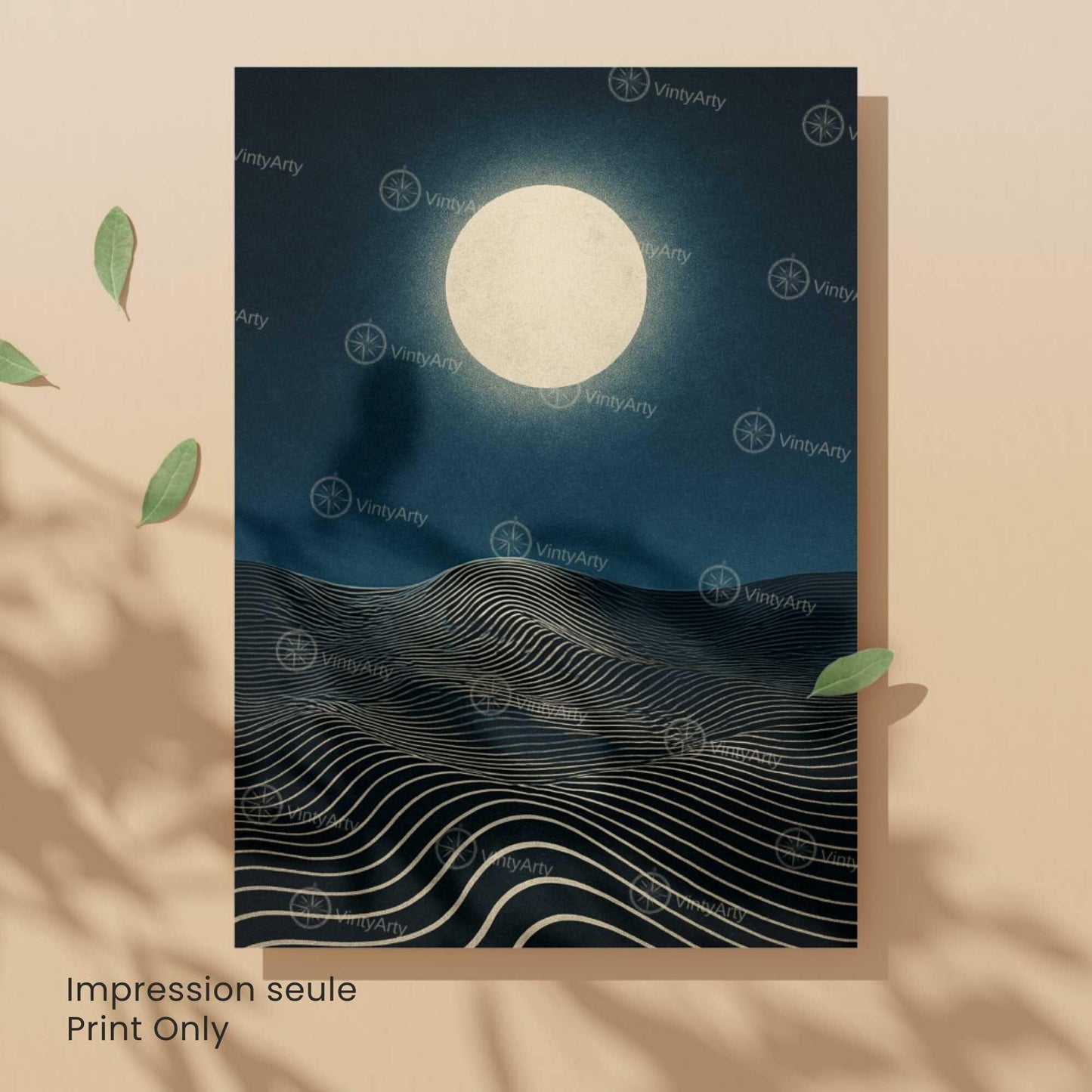 Affiche Lune Minimaliste – Poster abstrait nuit étoilée – Art mural moderne