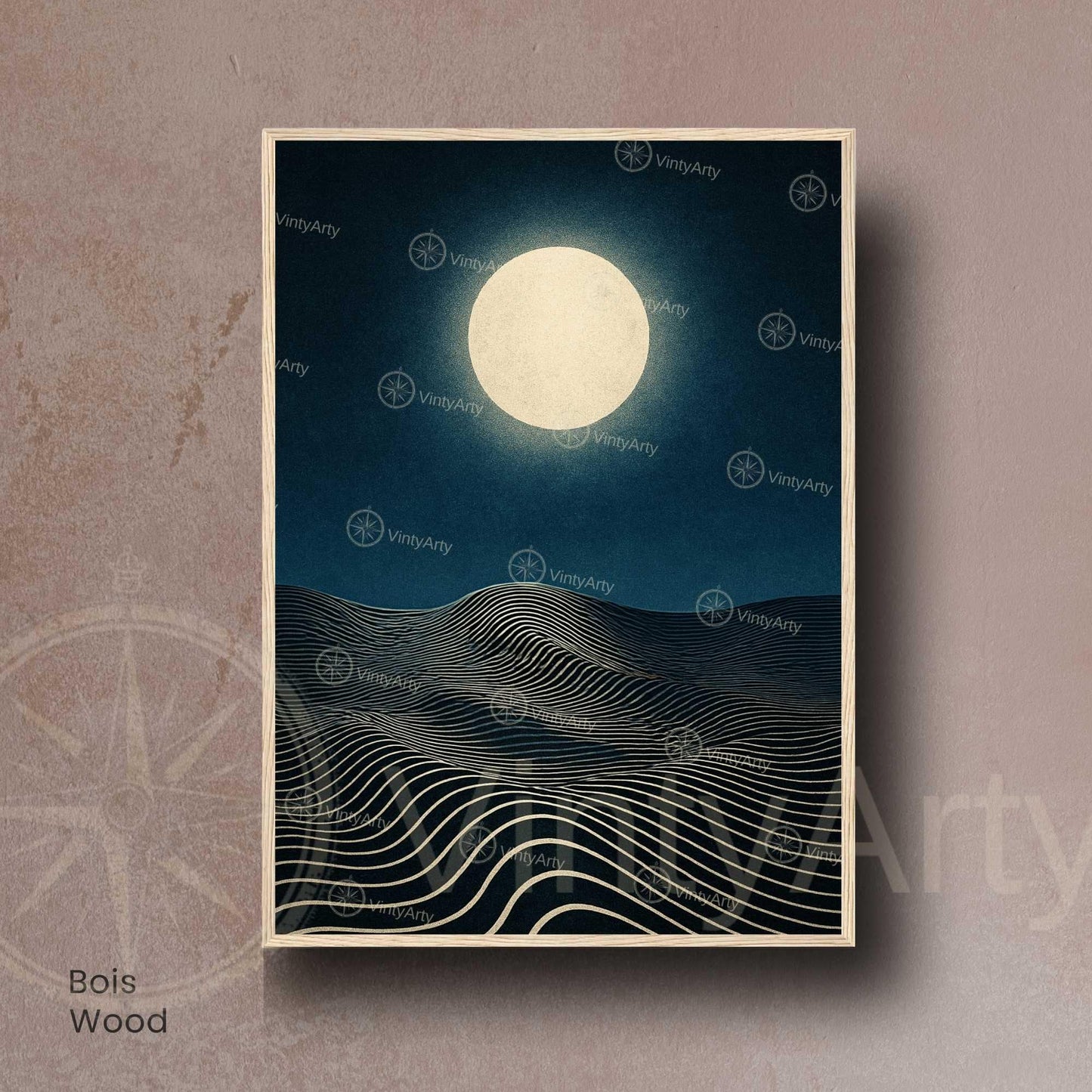 Affiche Lune Minimaliste – Poster abstrait nuit étoilée – Art mural moderne