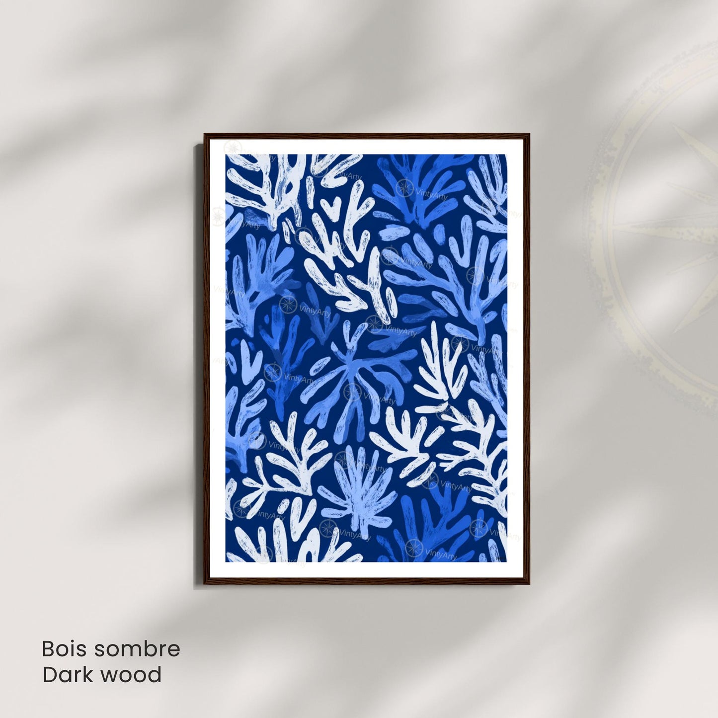 Affiche Matisse corail bleu blanc – Poster marin abstrait – Art mural moderne
