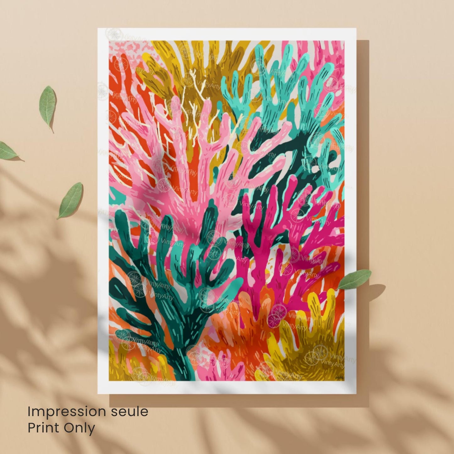 Affiche Matisse corail multicolore – Poster marin abstrait – Art mural moderne