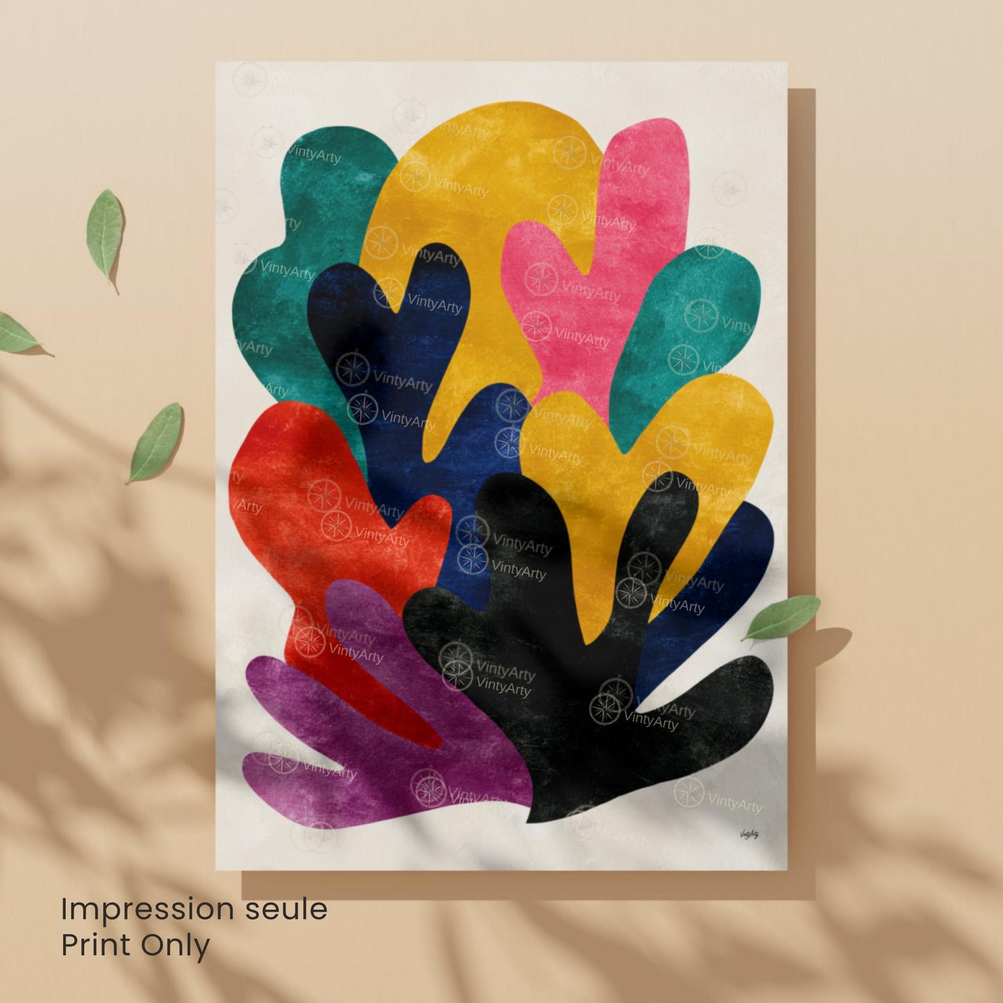 Affiche Matisse multicolore – Poster corail abstrait – Art mural moderne - Affiche inspiration Matisse