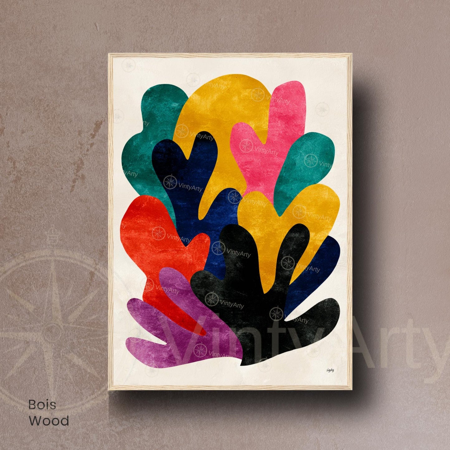 Affiche Matisse multicolore – Poster corail abstrait – Art mural moderne - Affiche inspiration Matisse