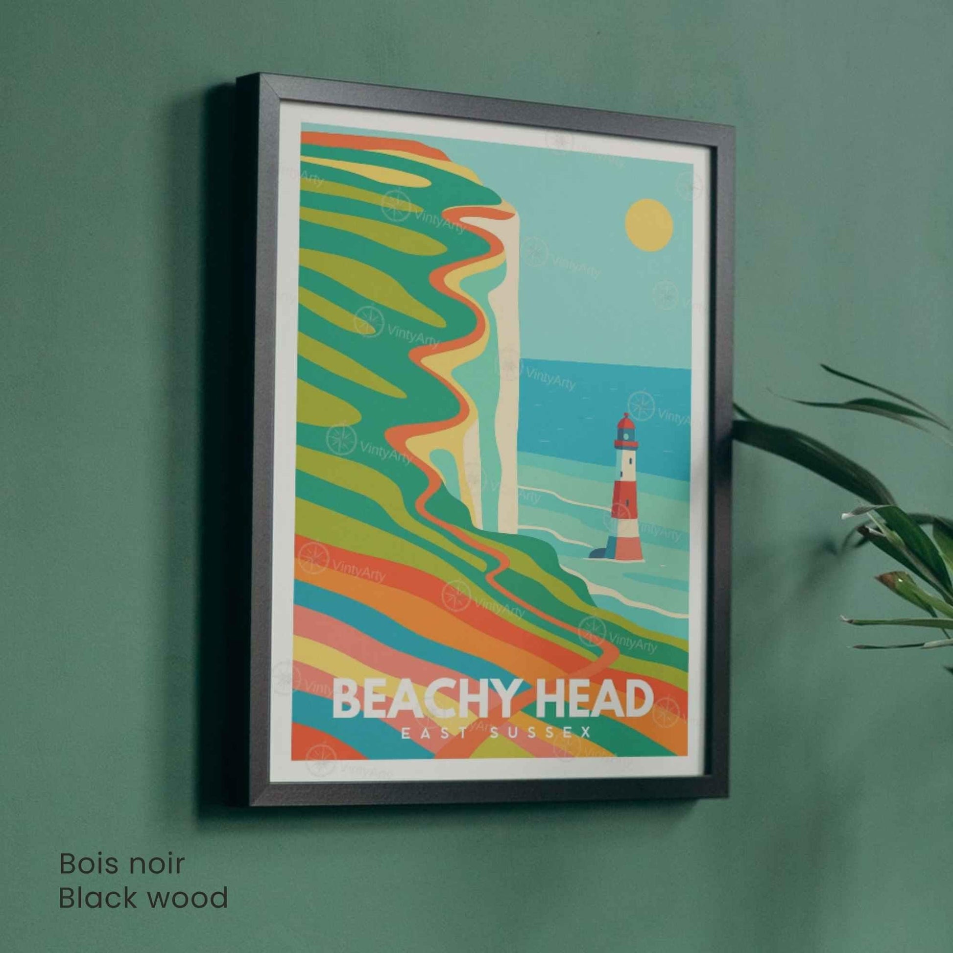 Affiche Beachy Head East Sussex | Poster Vintage Phare et Falaises | Illustration Côtière Rétro