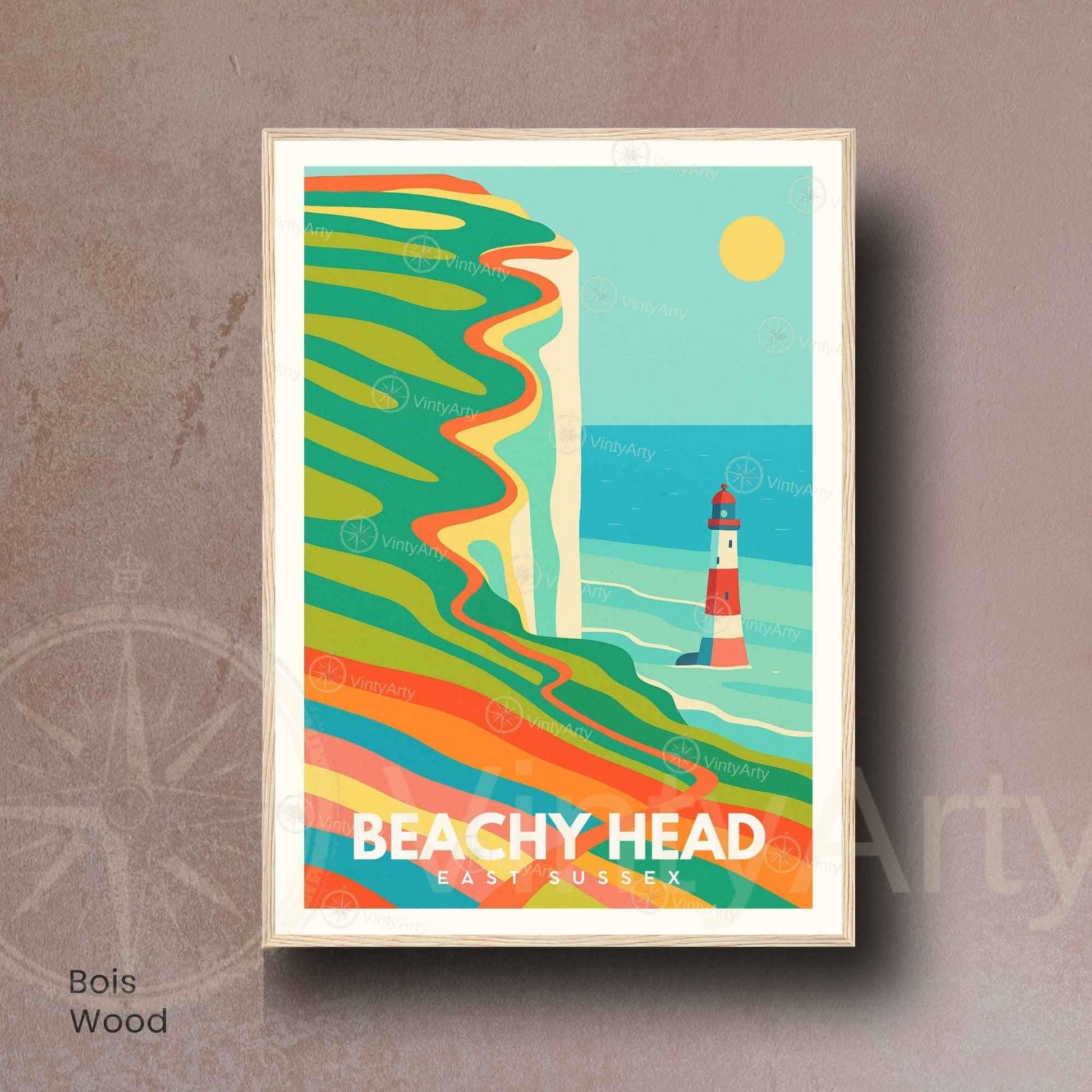 Affiche Beachy Head East Sussex | Poster Vintage Phare et Falaises | Illustration Côtière Rétro