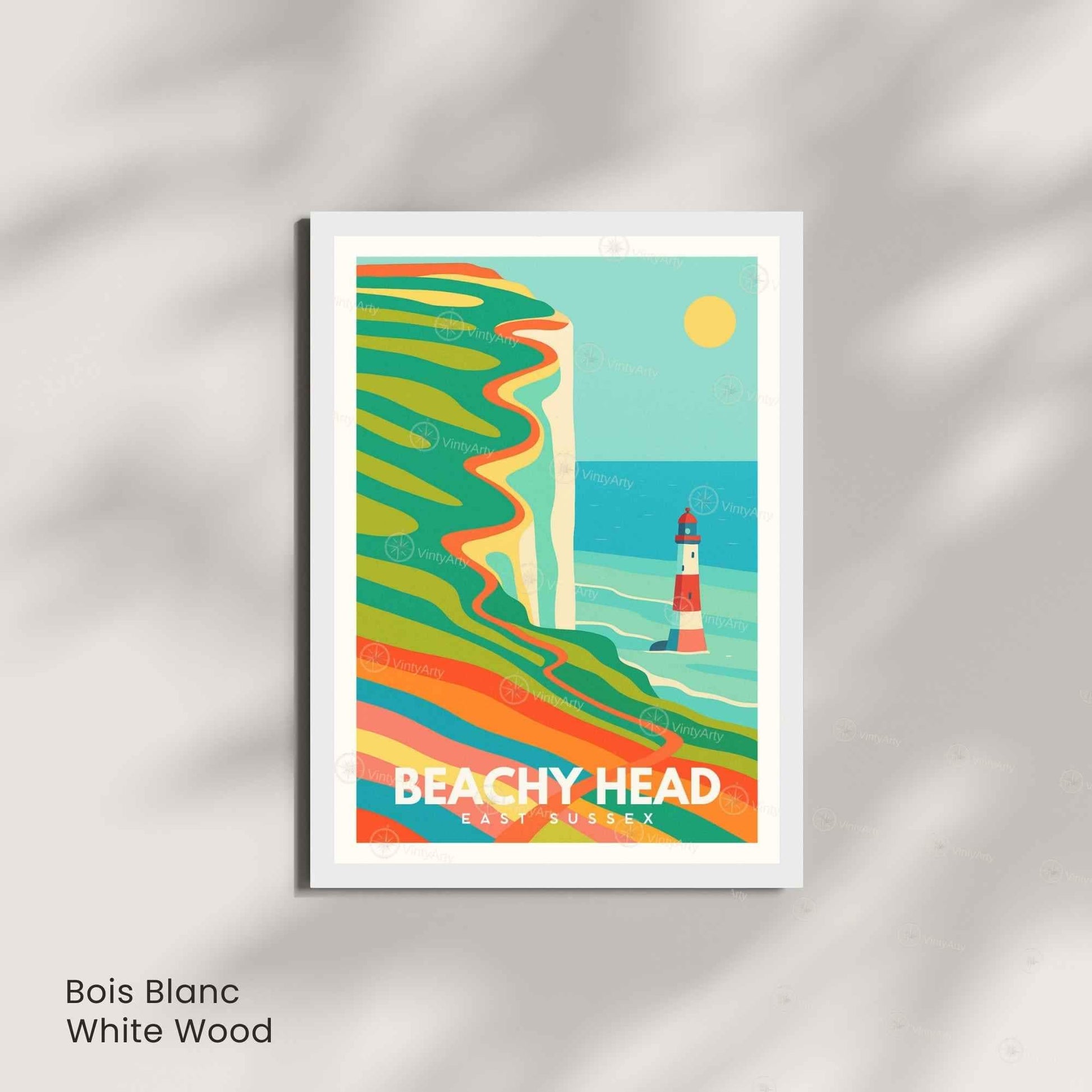 Affiche Beachy Head East Sussex | Poster Vintage Phare et Falaises | Illustration Côtière Rétro