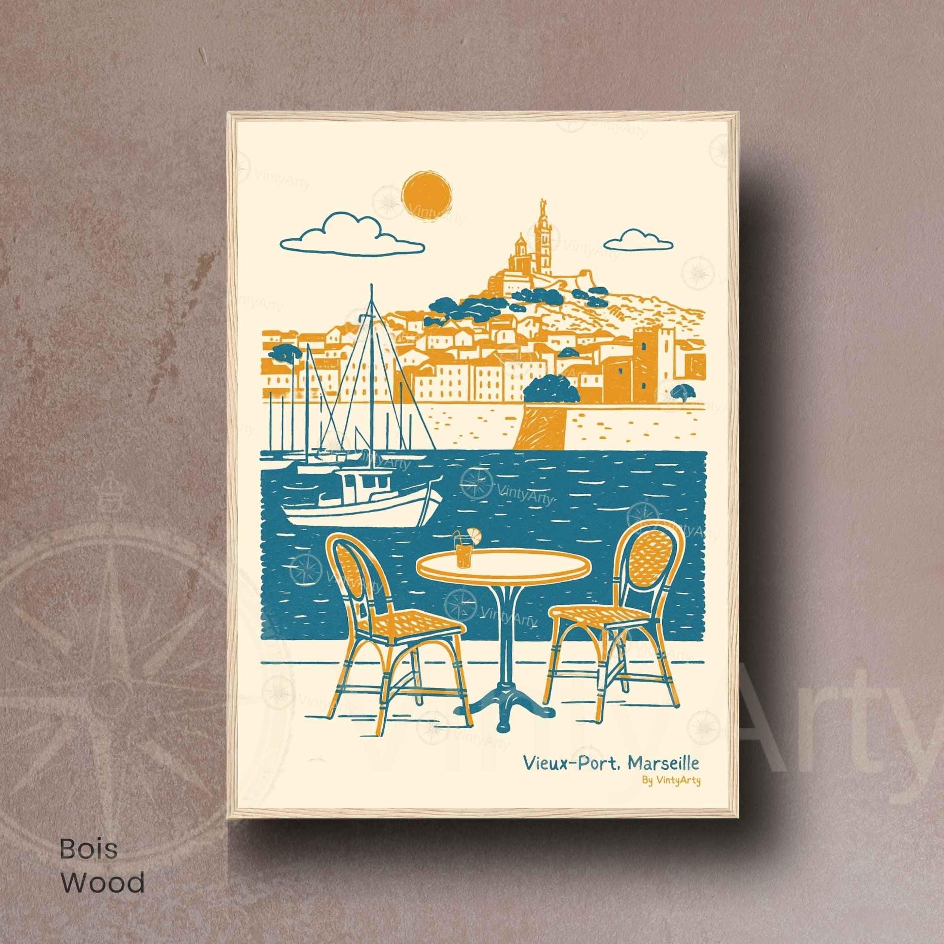 Affiche Vieux-Port Marseille | Poster vintage France | Décoration murale Méditerranée | Affiche Marseille