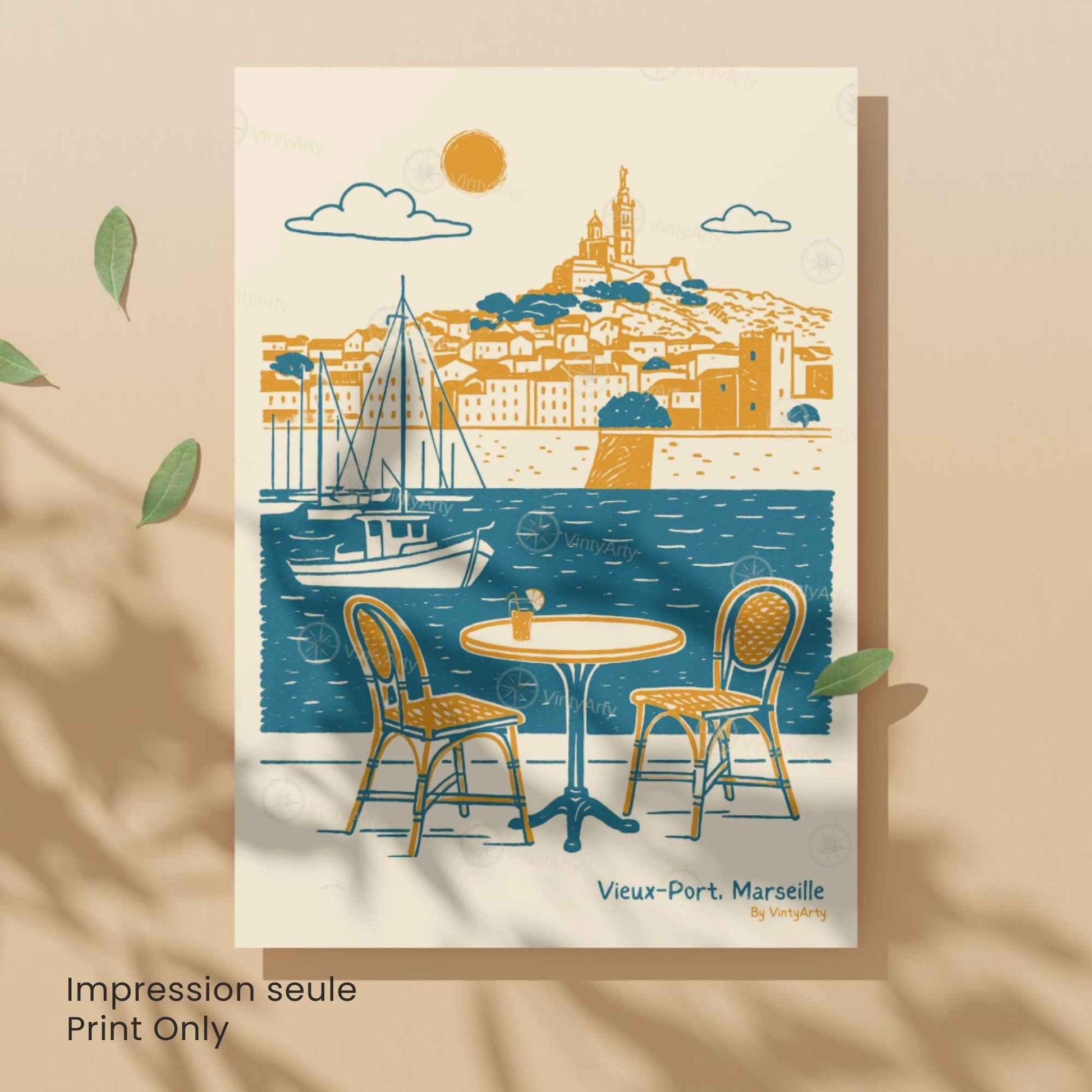 Affiche Vieux-Port Marseille | Poster vintage France | Décoration murale Méditerranée | Affiche Marseille