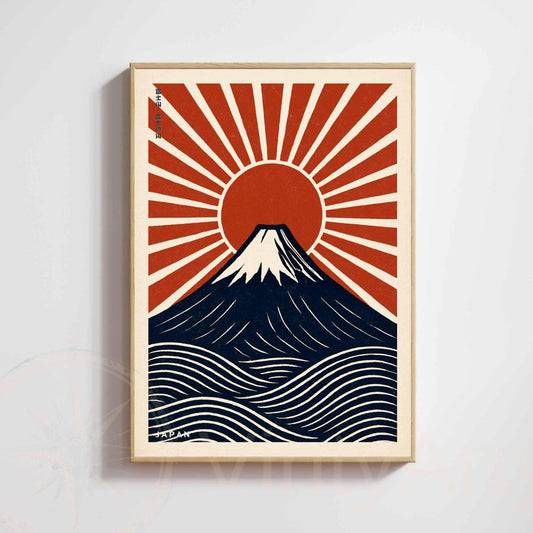 Mount Fuji Poster Japan | Rising Sun Vintage Print | Japanese Wall Art