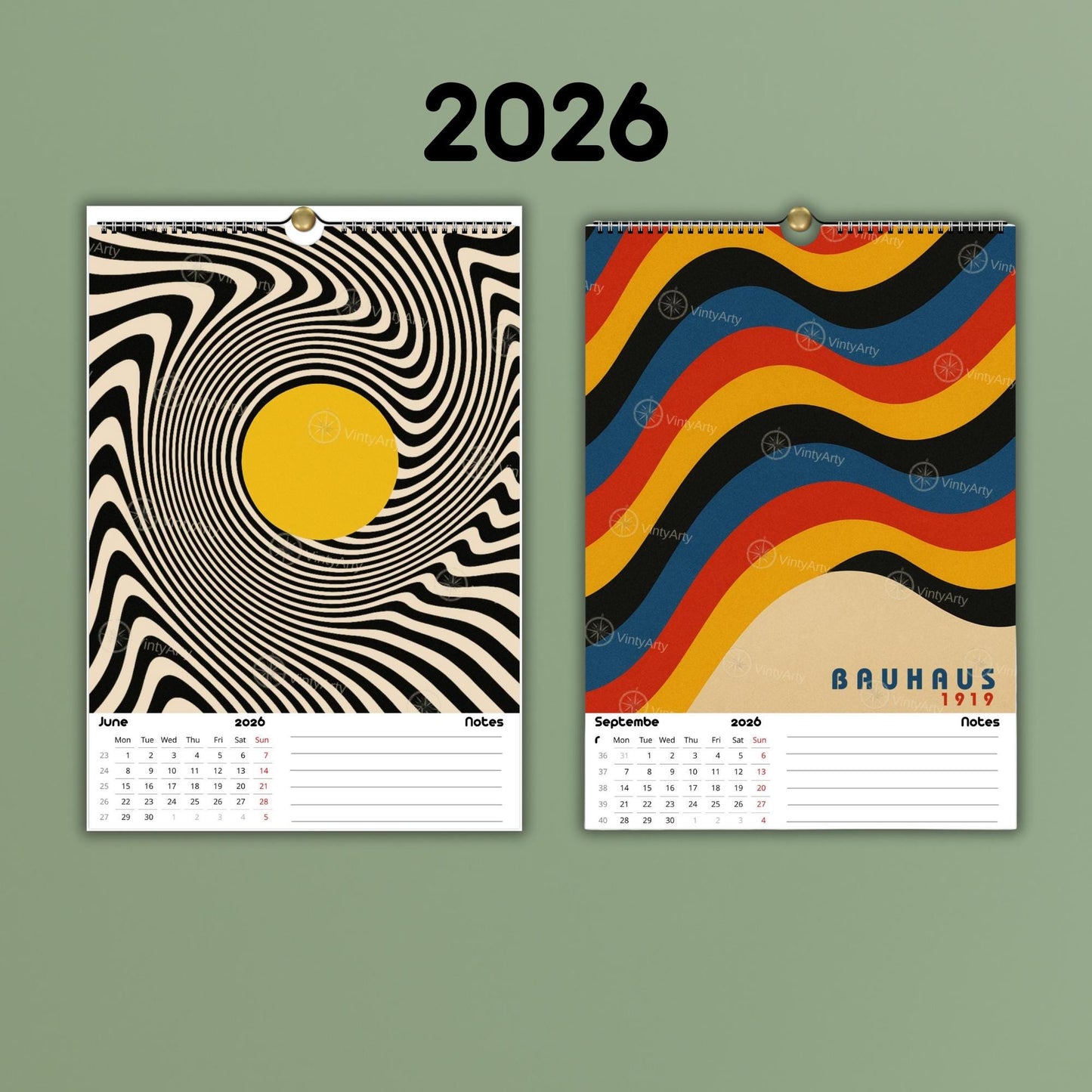2026 Bauhaus Wall Calendar | Op Art Illustrations Reusable as Posters | Premium Paper | 2026 Calendar