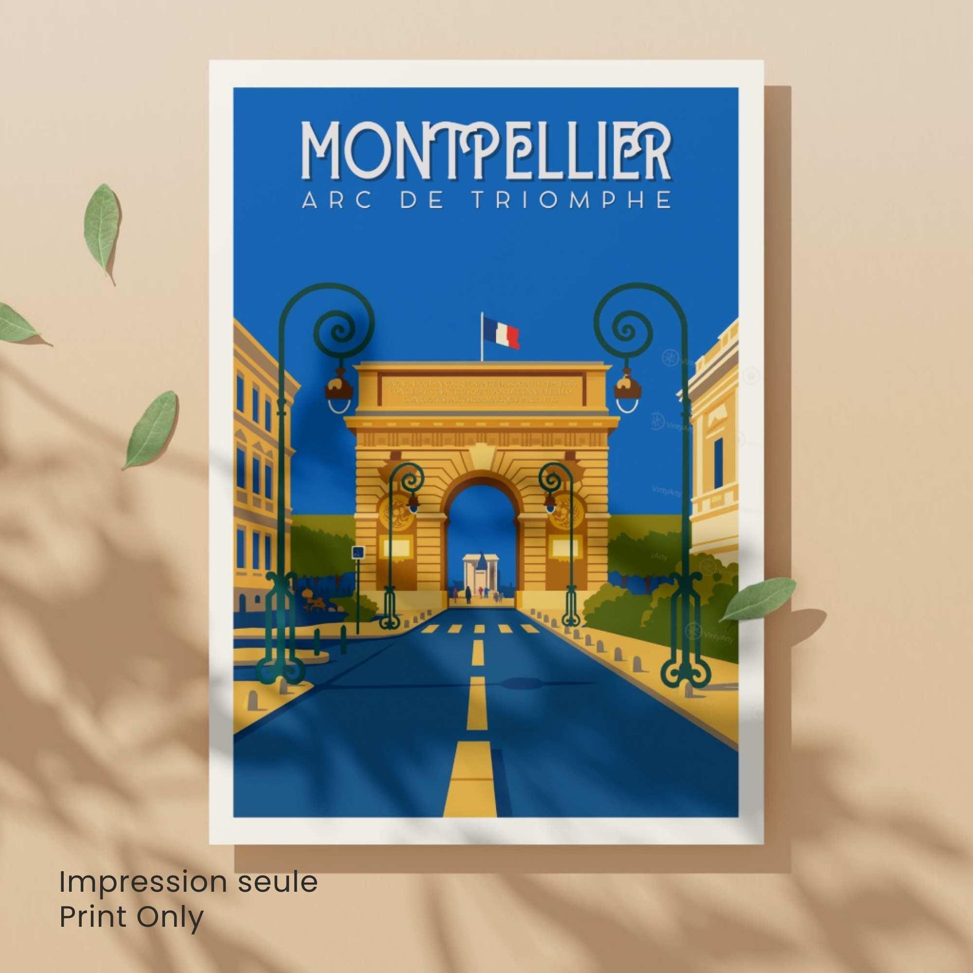 Affiche Montpellier – Arc de Triomphe | Poster vintage patrimoine français | Décoration murale sud de la France
