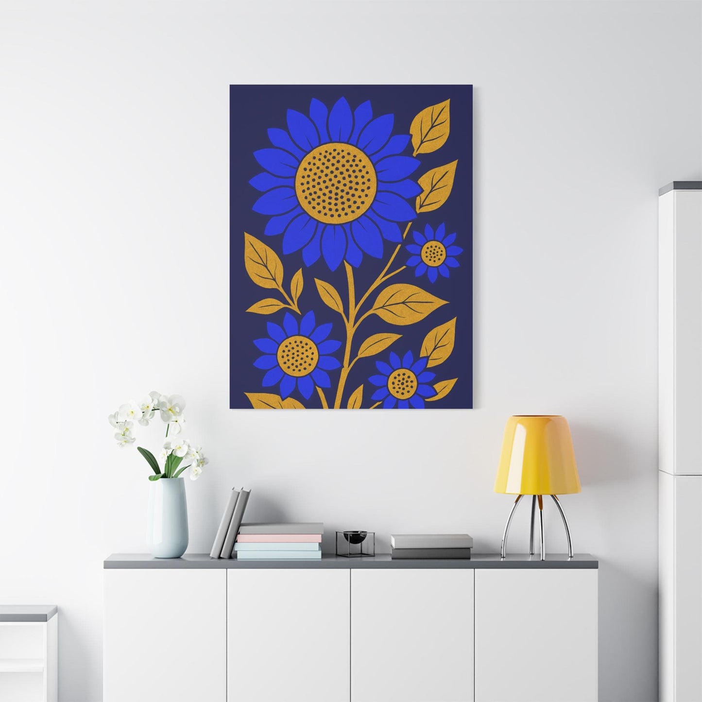 Bold Floral Canvas Art Print, Blue Sunflower Wall Decor, Home Decoration, Gift for Garden Lovers, Nursery Wall Art, Modern Art Piece