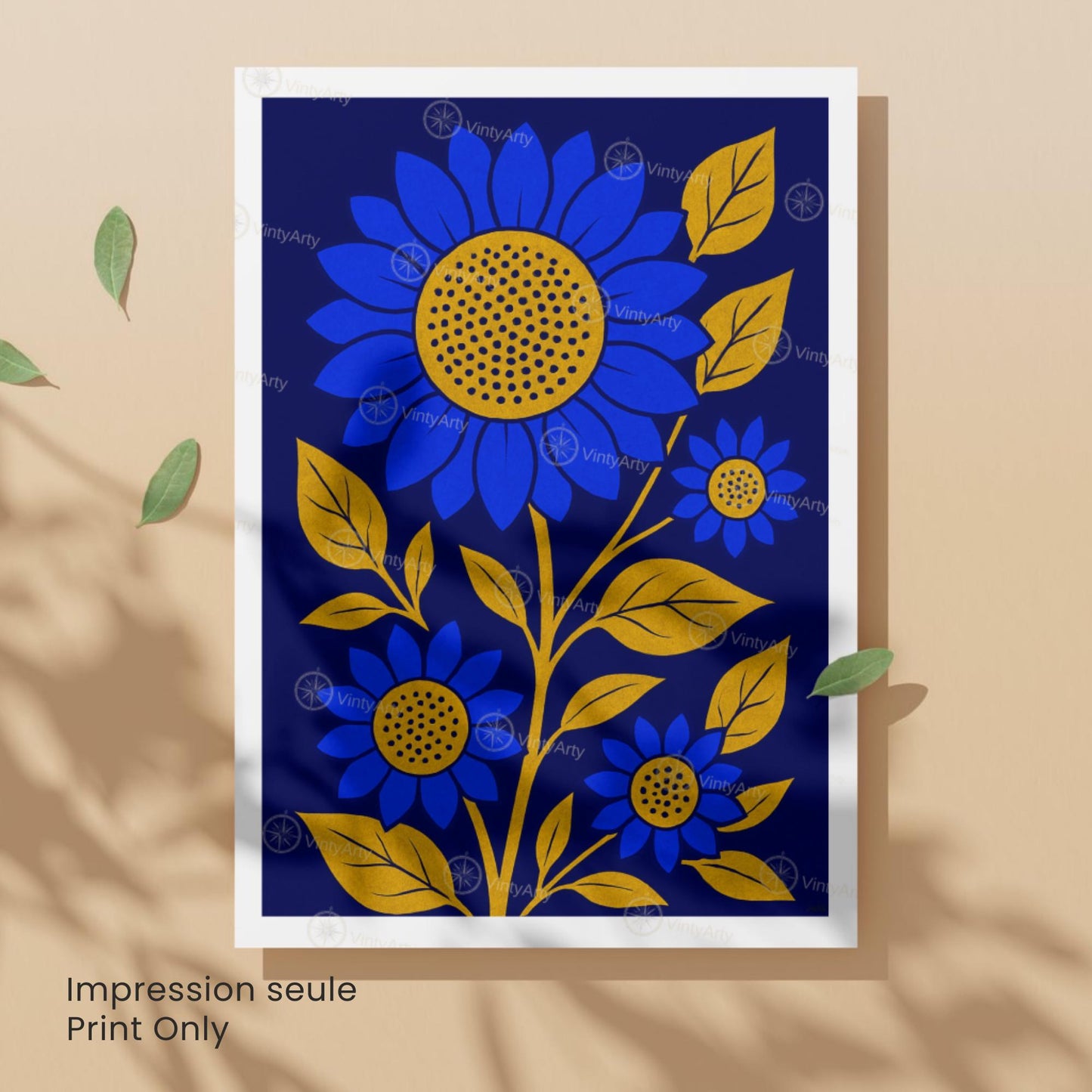 Affiche Tournesols Bleus et Or | Poster Botanique Moderne | Illustration Florale Murale