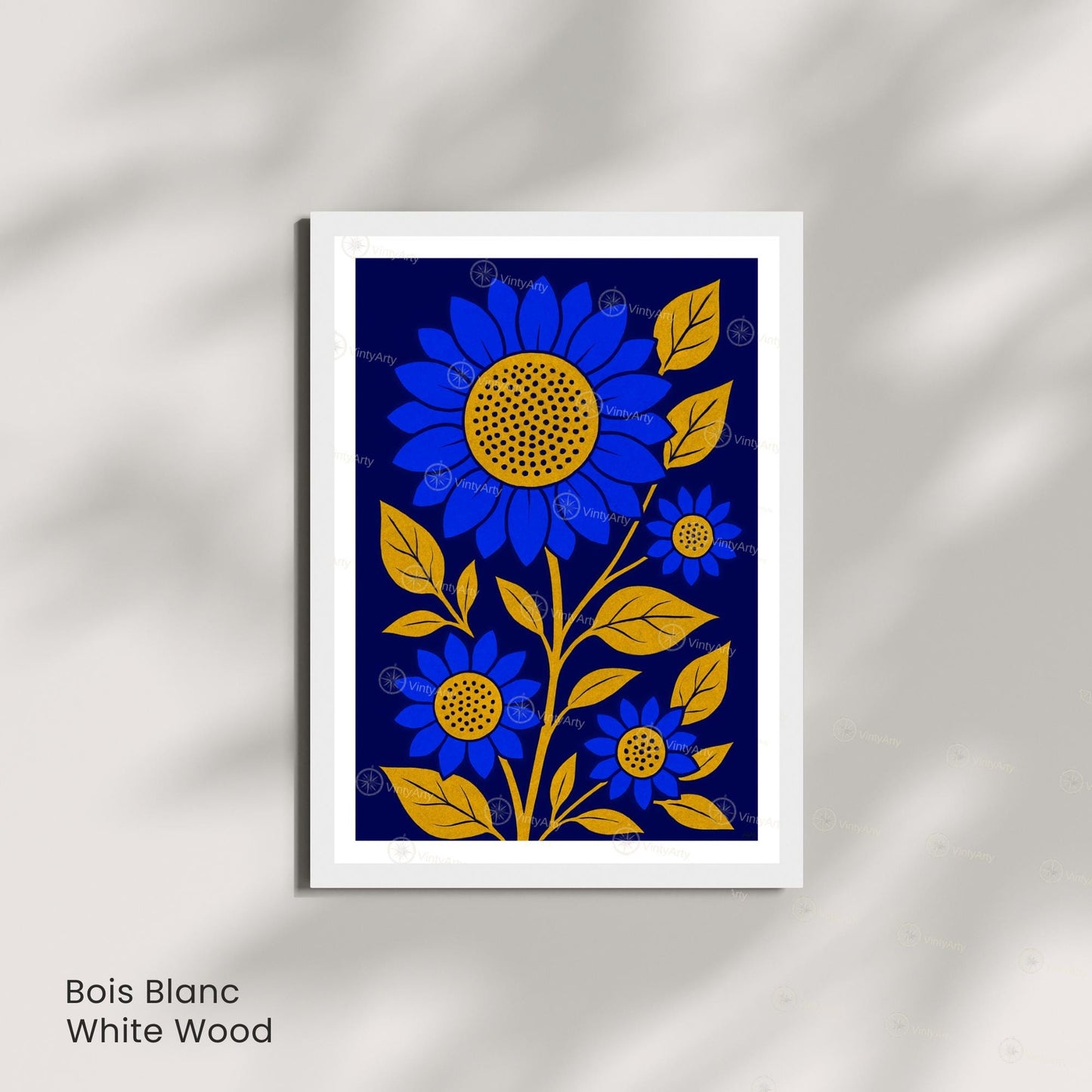 Affiche Tournesols Bleus et Or | Poster Botanique Moderne | Illustration Florale Murale