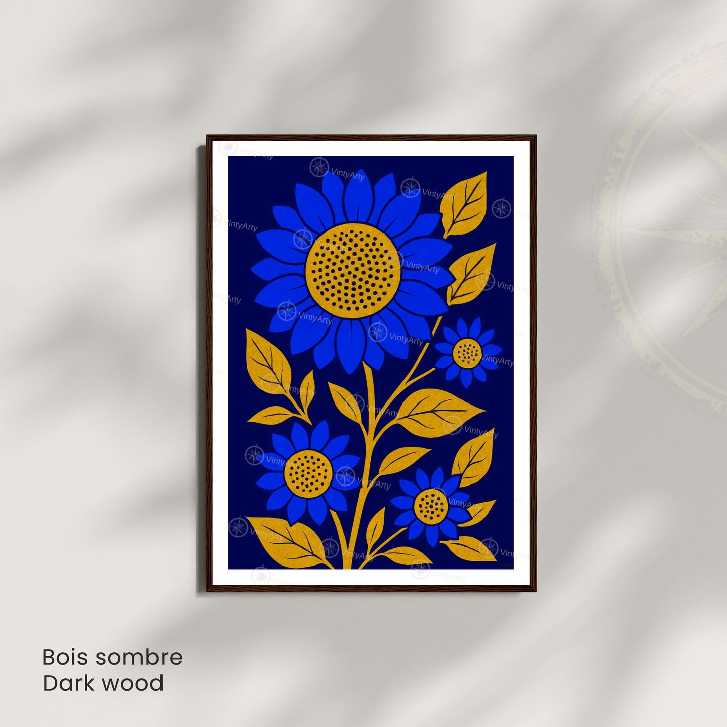 Affiche Tournesols Bleus et Or | Poster Botanique Moderne | Illustration Florale Murale