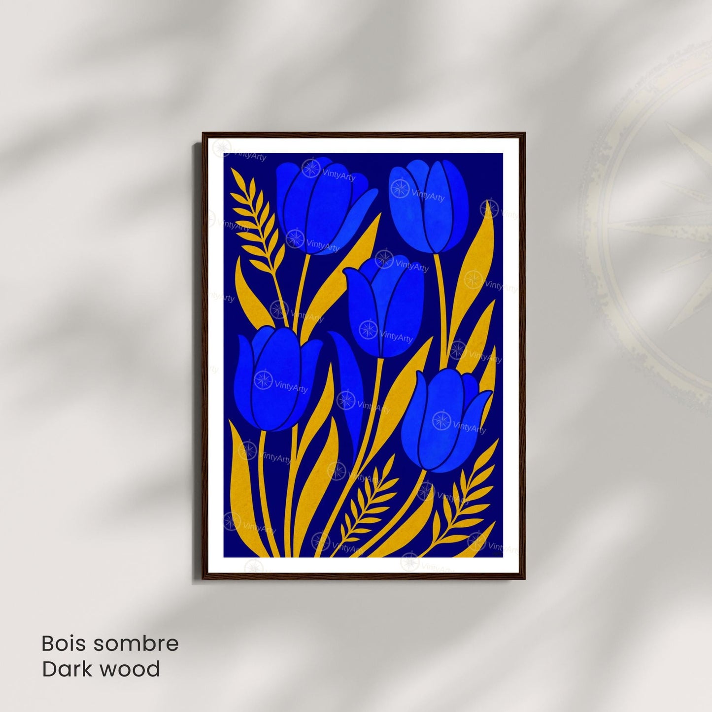 Affiche Tulipes Bleues et Or | Poster Botanique Moderne | Illustration Florale Murale