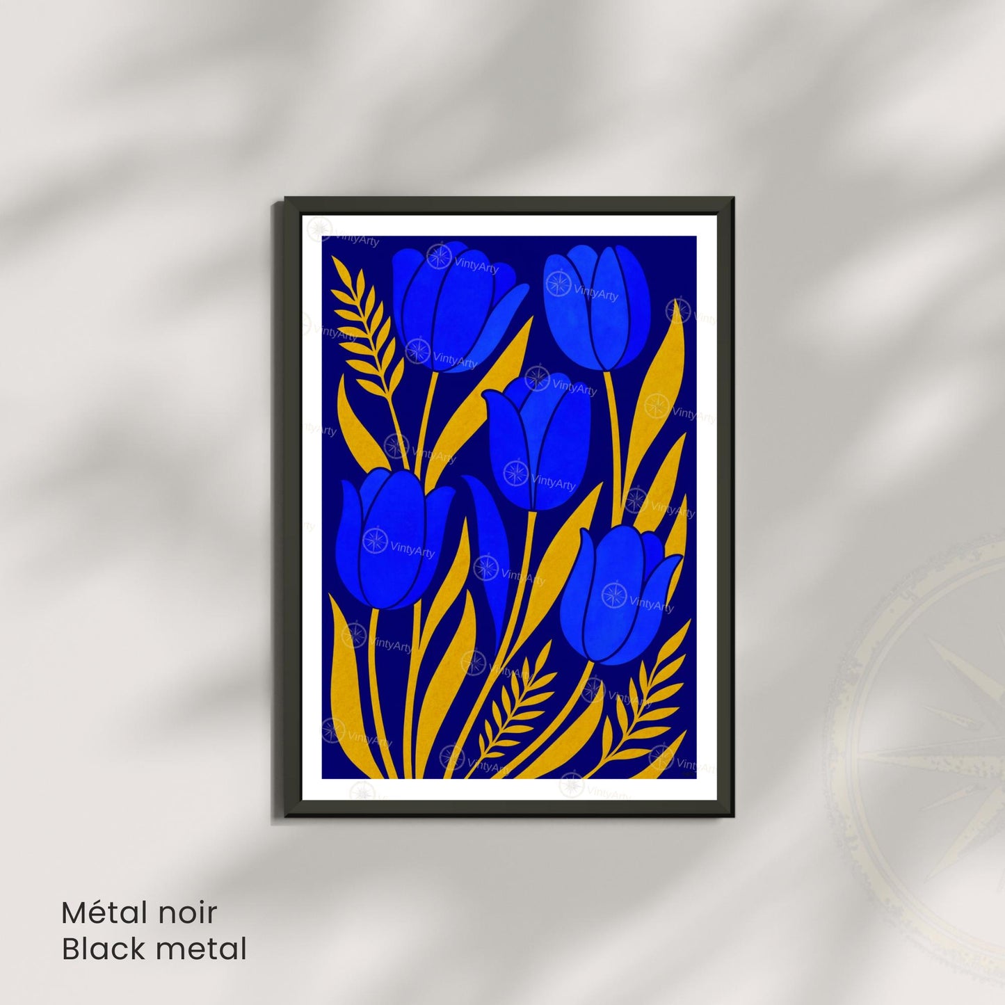 Affiche Tulipes Bleues et Or | Poster Botanique Moderne | Illustration Florale Murale