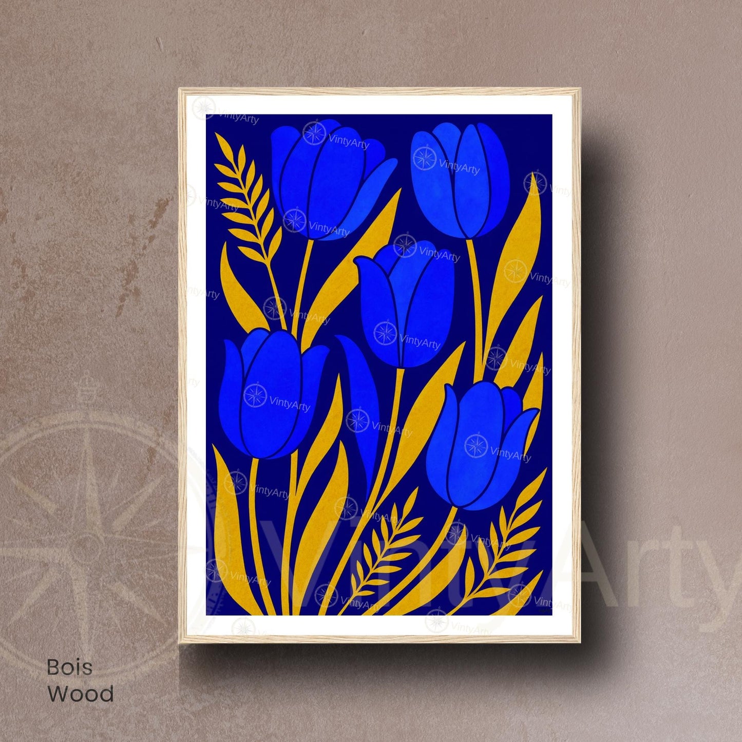 Affiche Tulipes Bleues et Or | Poster Botanique Moderne | Illustration Florale Murale