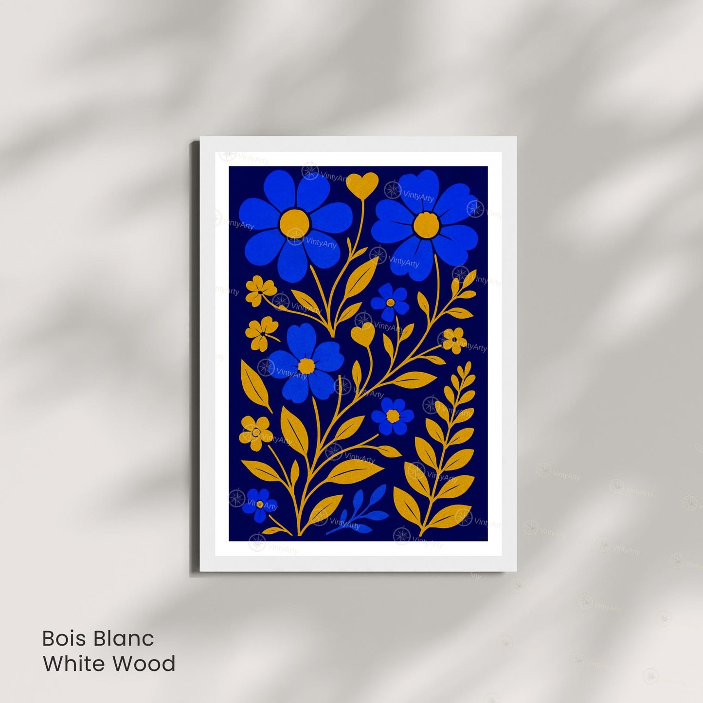Affiche Fleurs Bleues et Or | Poster Botanique Moderne | Décoration Murale Florale