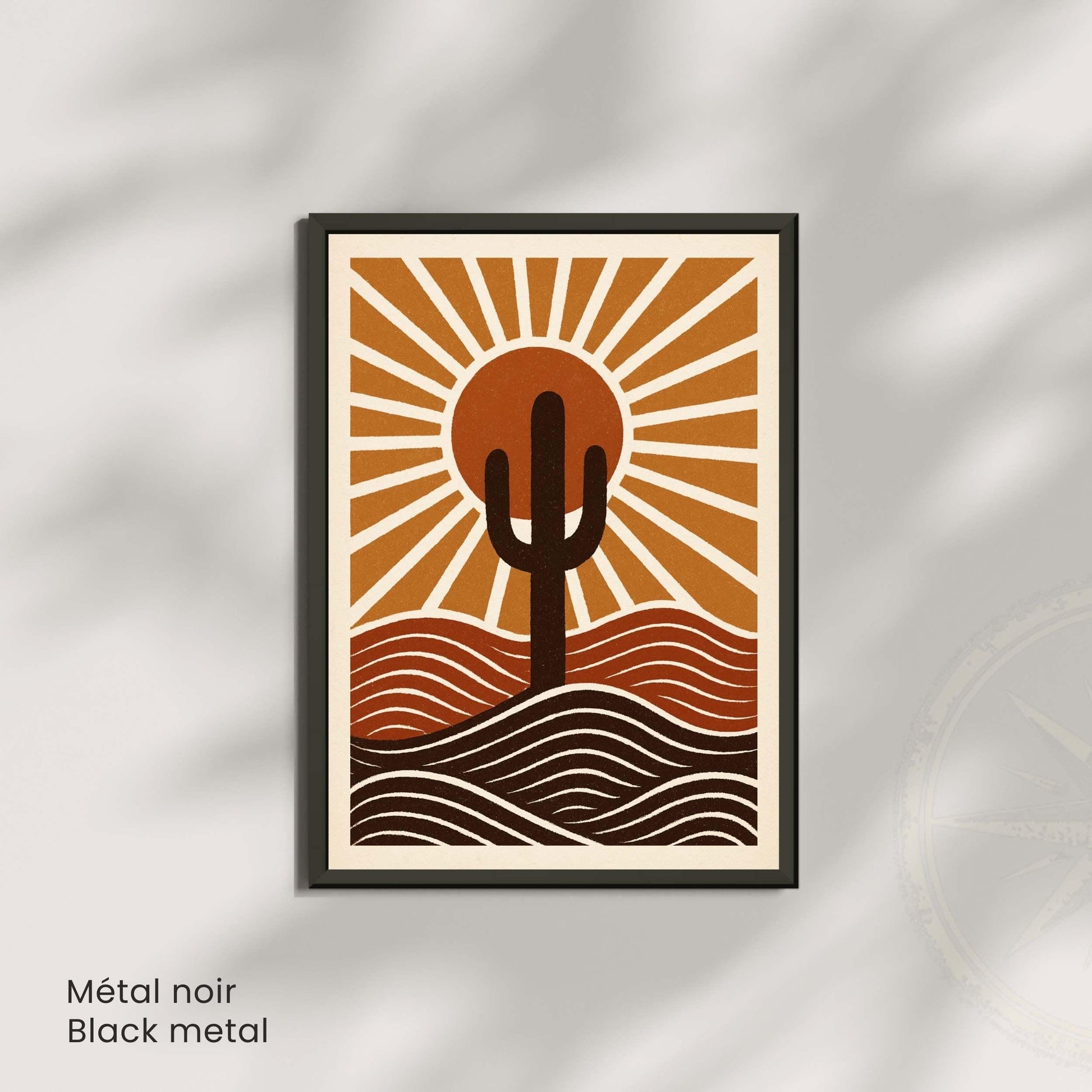 Affiche Désert et Cactus | Poster Soleil Couchant Graphique | Décoration Murale Mid-Century