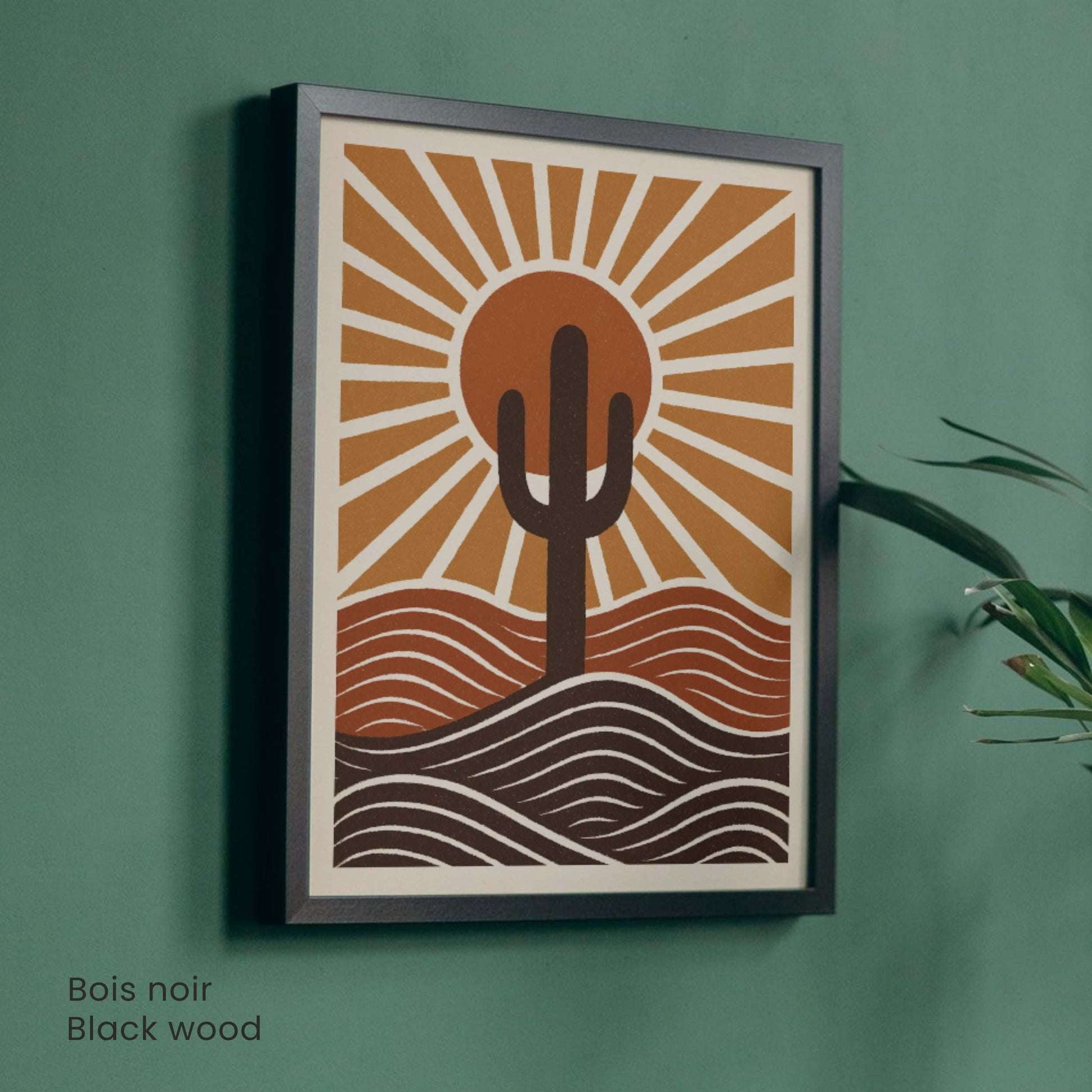 Affiche Désert et Cactus | Poster Soleil Couchant Graphique | Décoration Murale Mid-Century