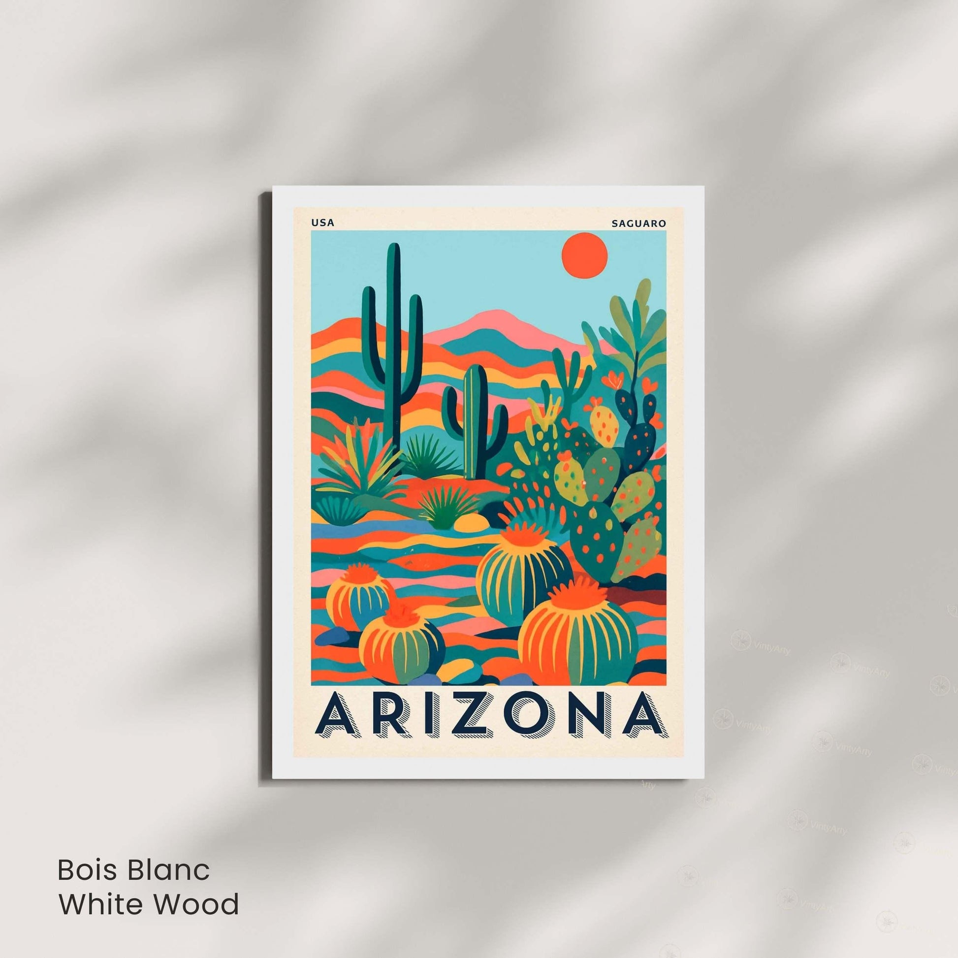 Affiche Arizona Désert Coloré | Poster Cactus Saguaro | Illustration Vintage USA