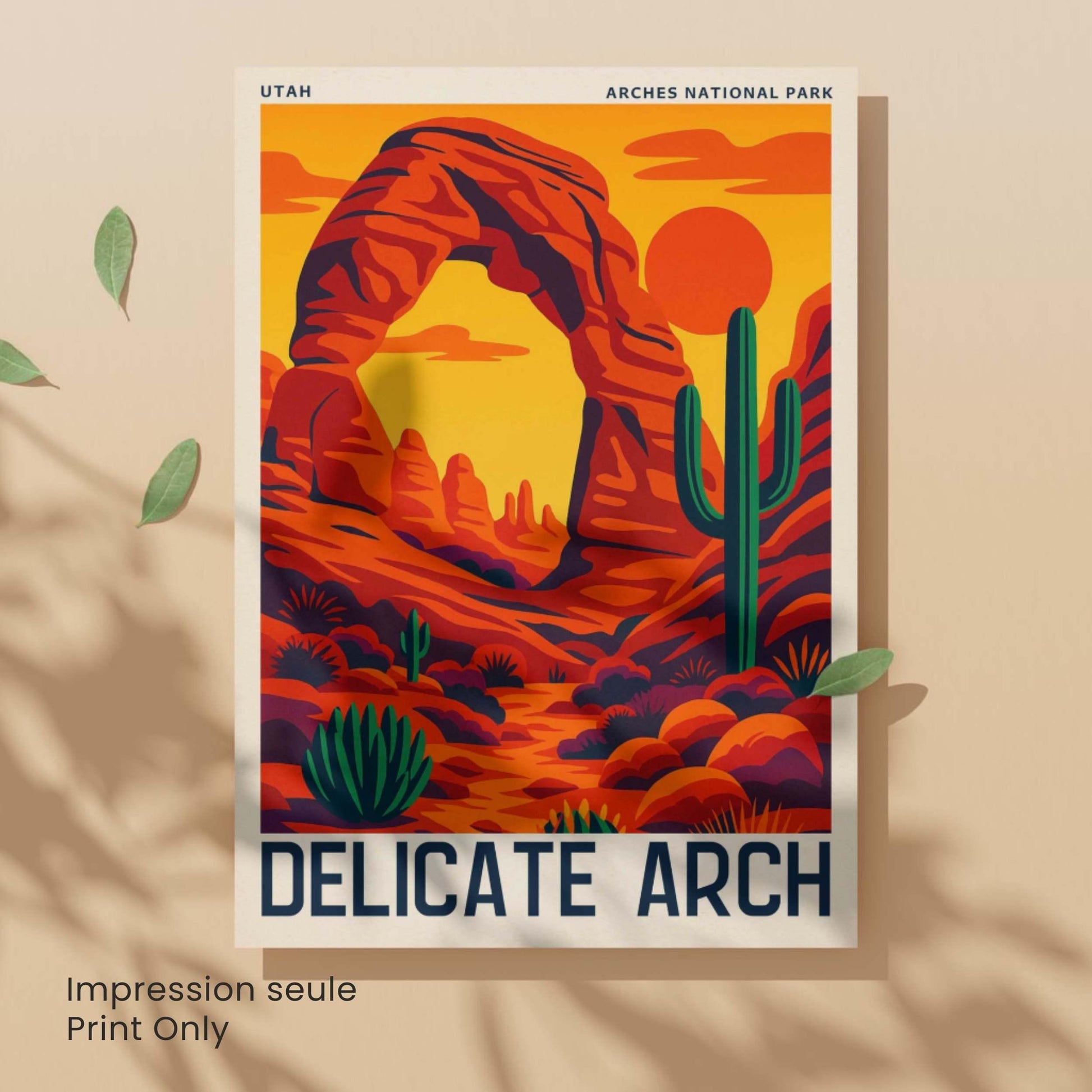 Affiche Delicate Arch Utah | Poster Vintage Parc National Arches | Illustration Désert USA