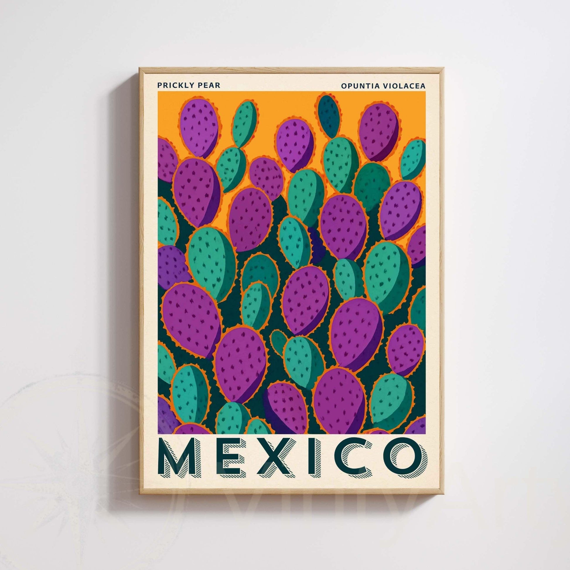 Affiche Mexique Vintage Cactus | Poster Opuntia Violacea | Décoration Murale Botanique