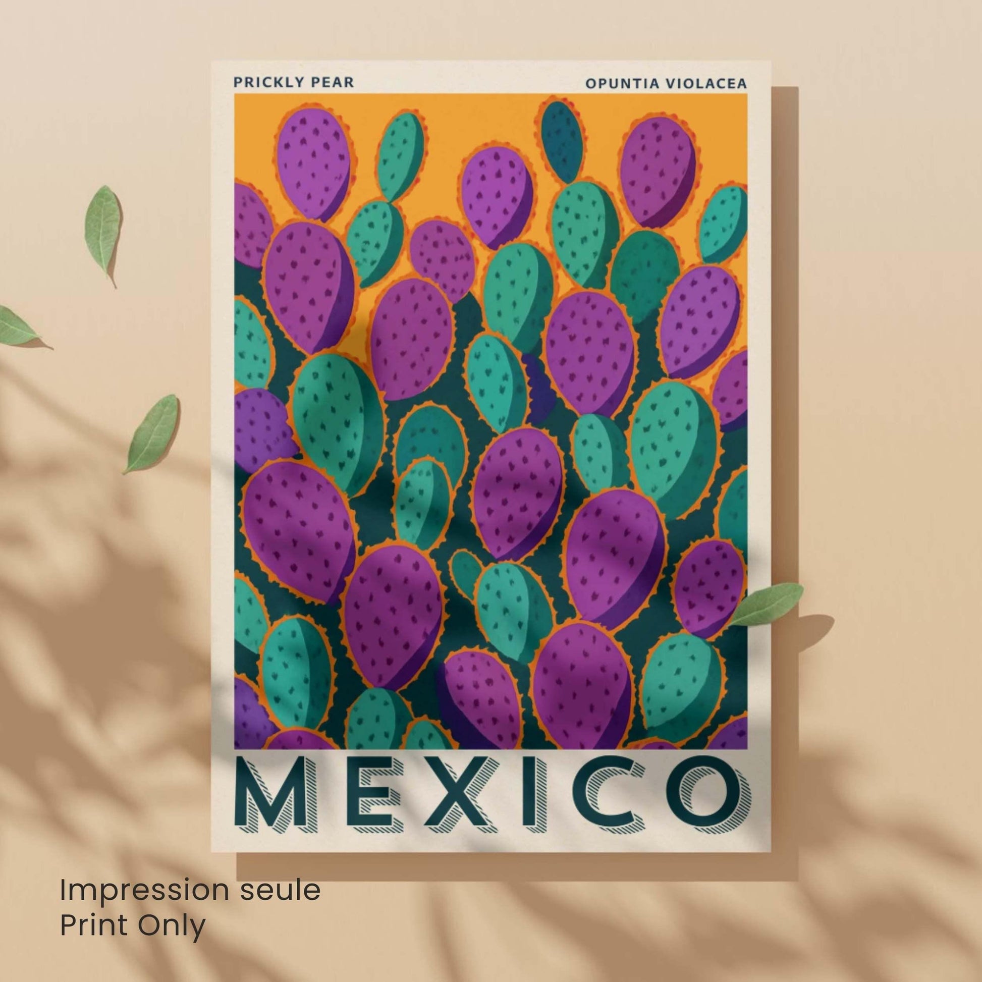 Affiche Mexique Vintage Cactus | Poster Opuntia Violacea | Décoration Murale Botanique