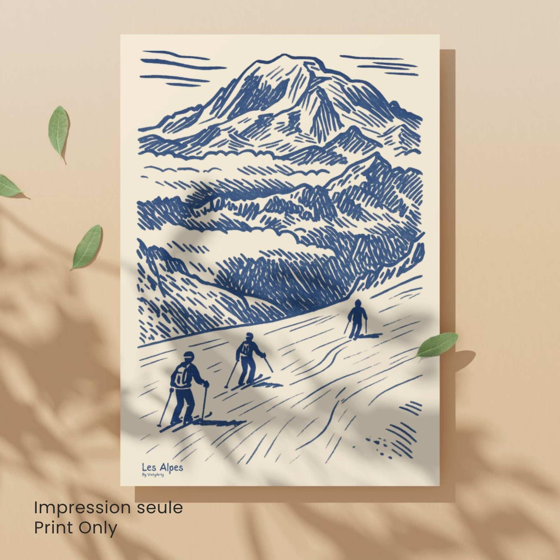 Affiche Les Alpes Ski Vintage | Poster Montagne France | Illustration Murale Sport d’Hiver