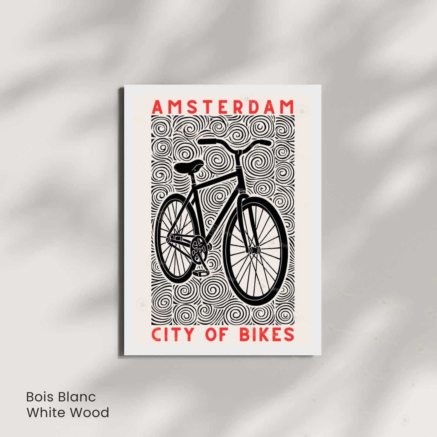 Affiche Amsterdam "City of Bikes" | Poster vélo linogravure noir et blanc | Décoration murale voyage & cyclisme