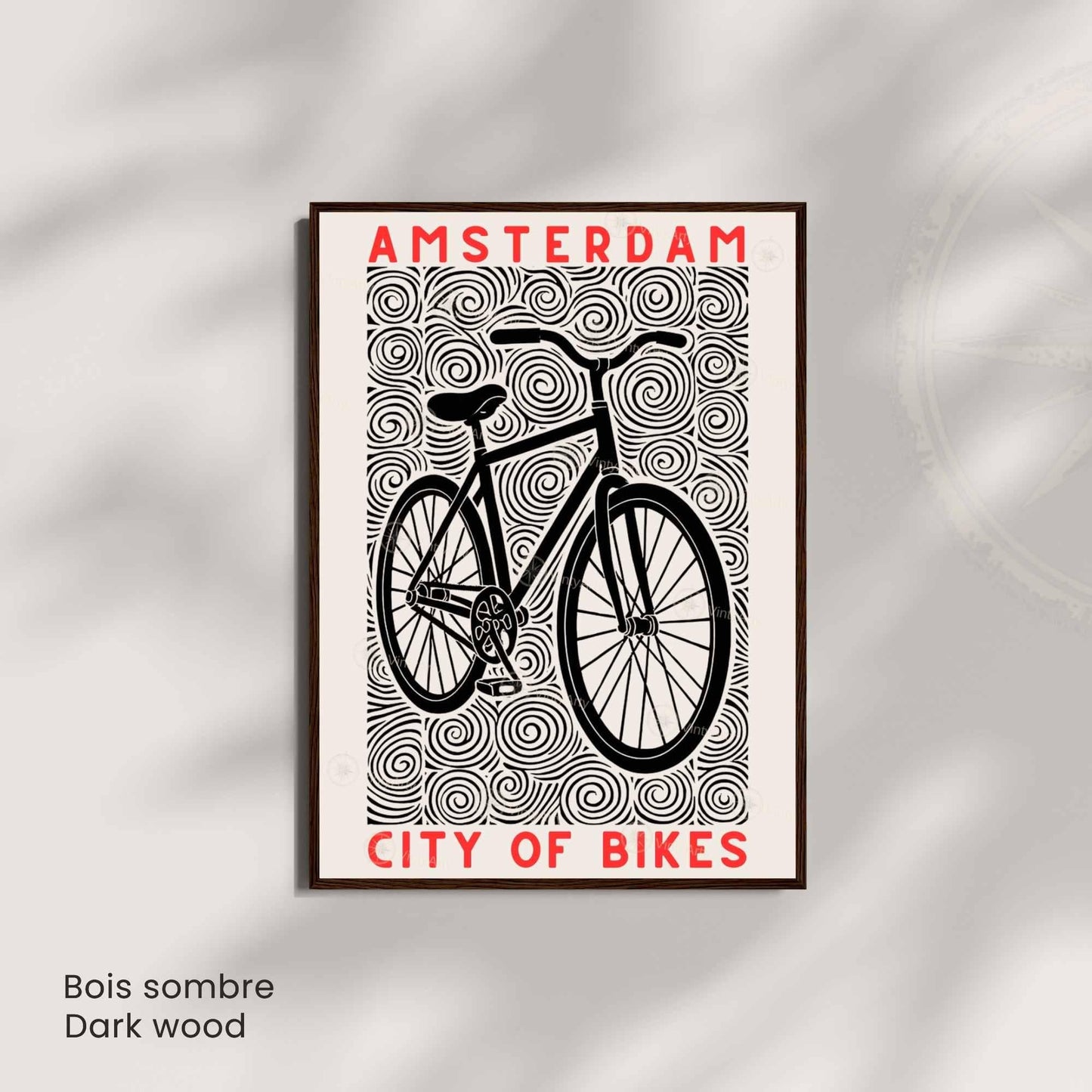 Affiche Amsterdam "City of Bikes" | Poster vélo linogravure noir et blanc | Décoration murale voyage & cyclisme