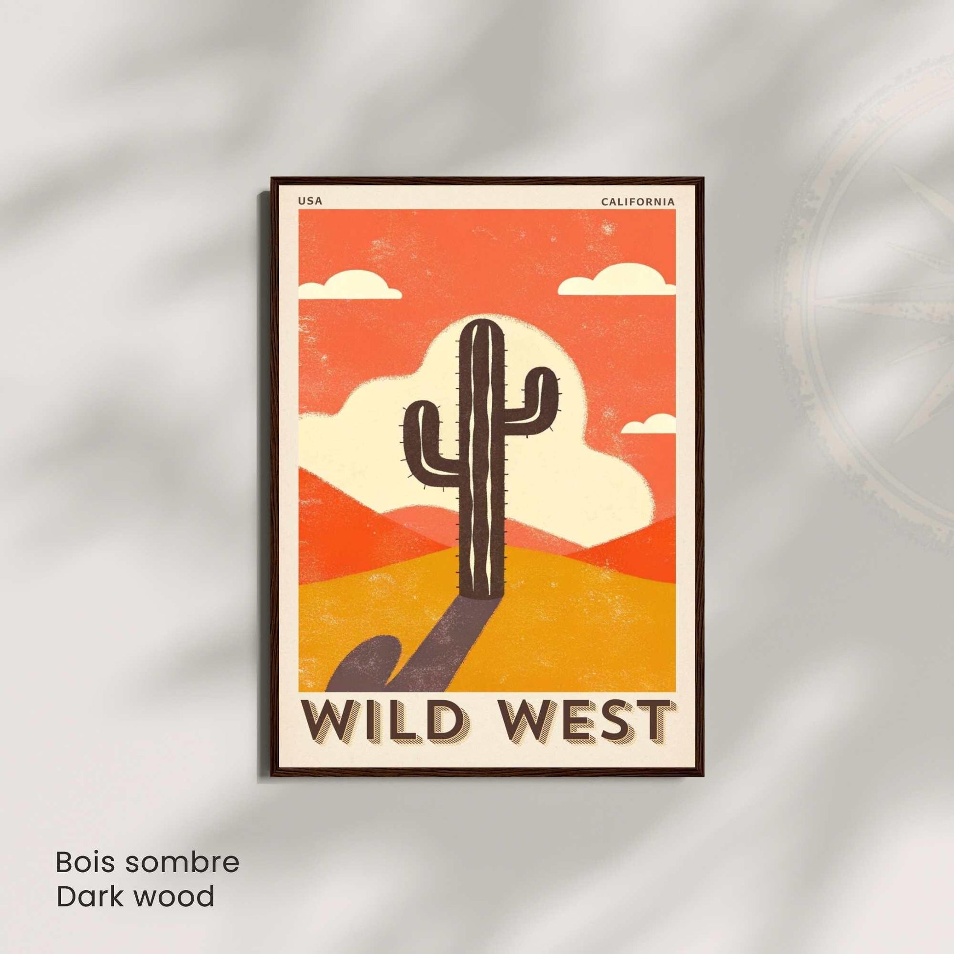 Affiche Wild West California | Poster Vintage Désert Américain | Illustration Cactus Rétro