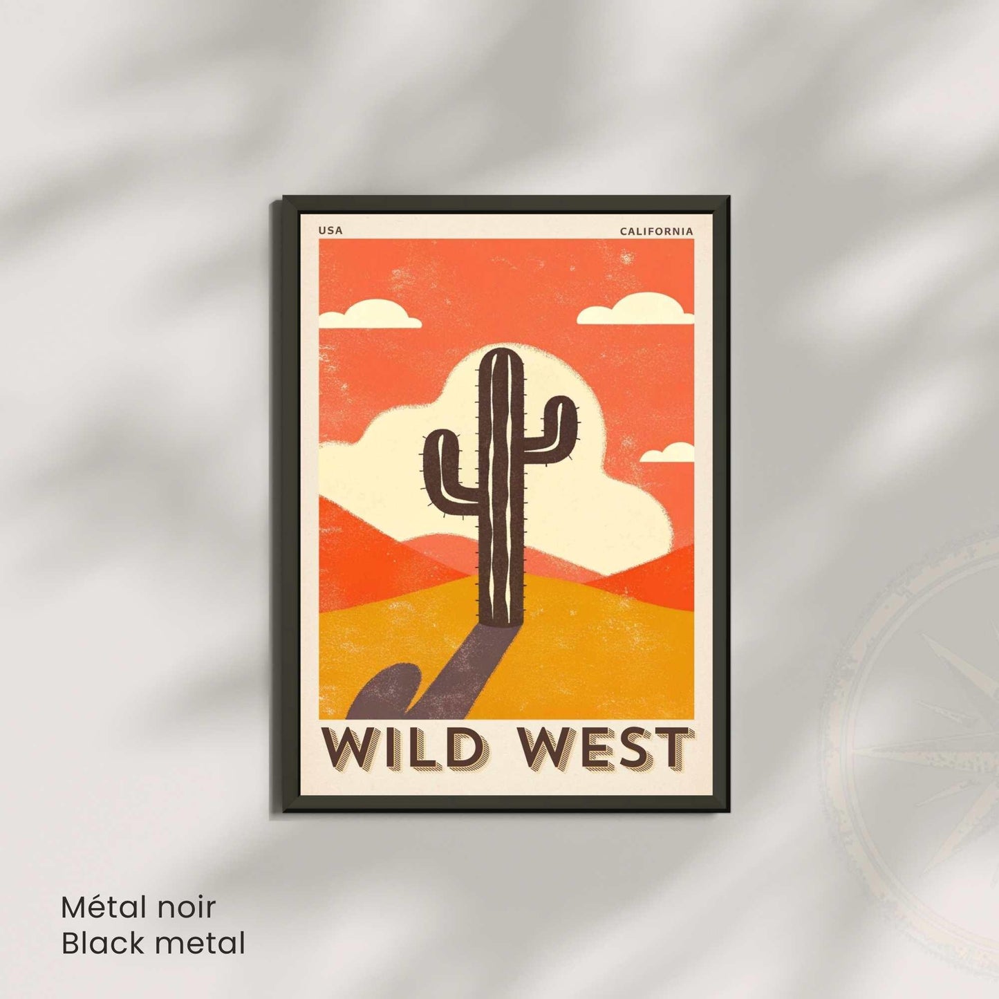 Affiche Wild West California | Poster Vintage Désert Américain | Illustration Cactus Rétro