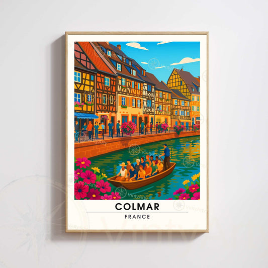 Affiche Colmar France | Poster Voyage Alsace | Décoration Murale Maisons à Colombages