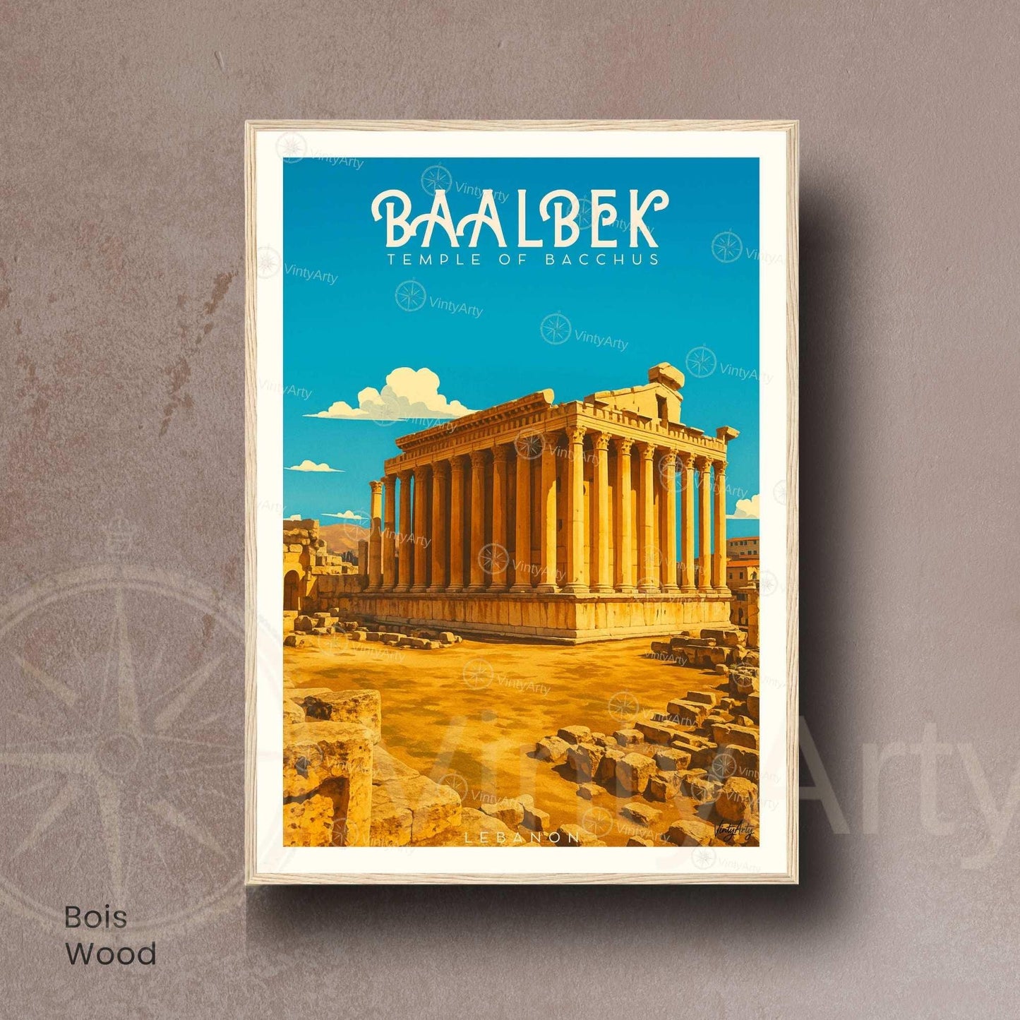 Affiche Baalbek Liban | Poster Temple de Bacchus | Décoration Murale Vintage