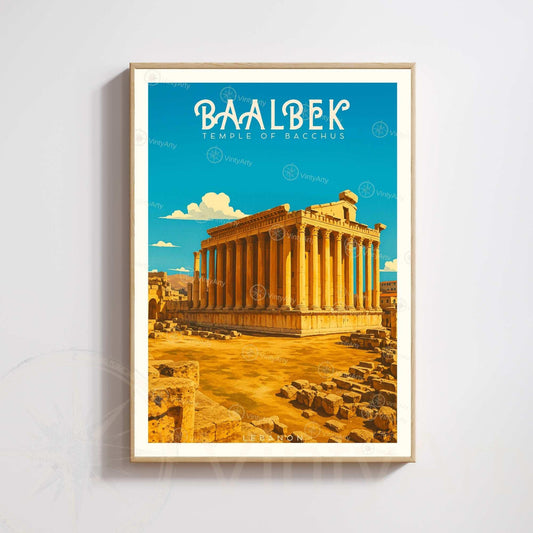 Baalbek Poster Lebanon | Temple of Bacchus Vintage Travel Print | Historical Wall Art