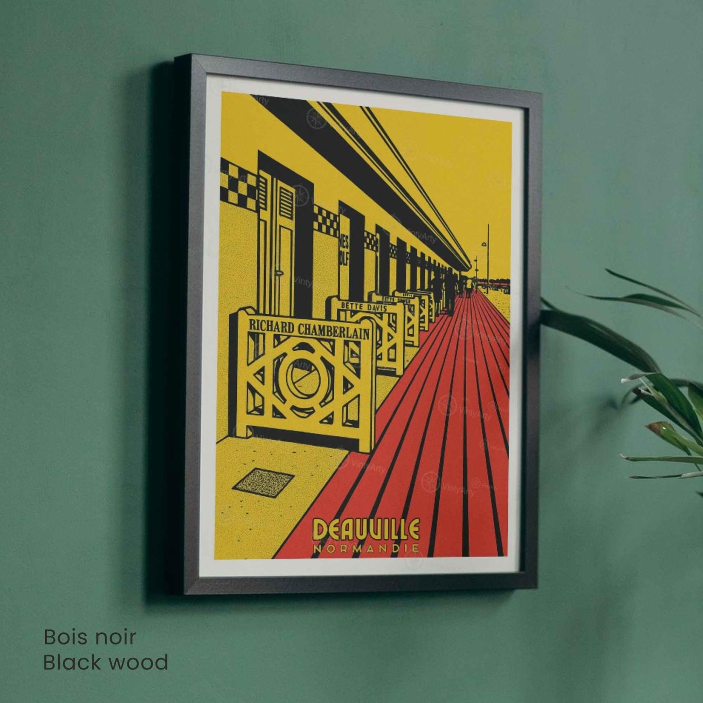 Affiche Deauville Les Planches – Poster vintage Normandie pop art rétro, décoration murale chic, cabines de plage, idée cadeau