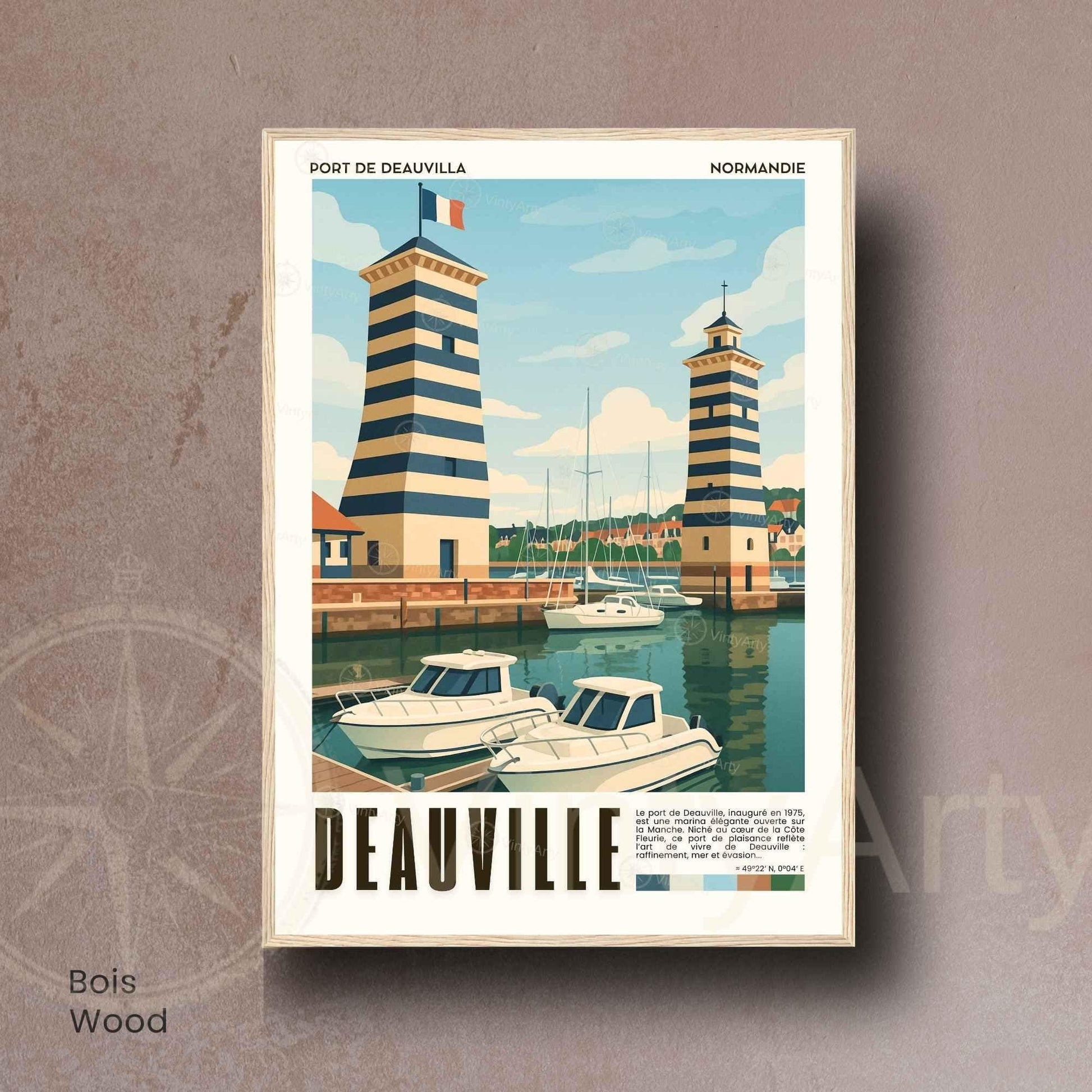 Affiche Deauville Port – Poster vintage Normandie, illustration rétro marine, décoration murale bord de mer, idée cadeau voyage