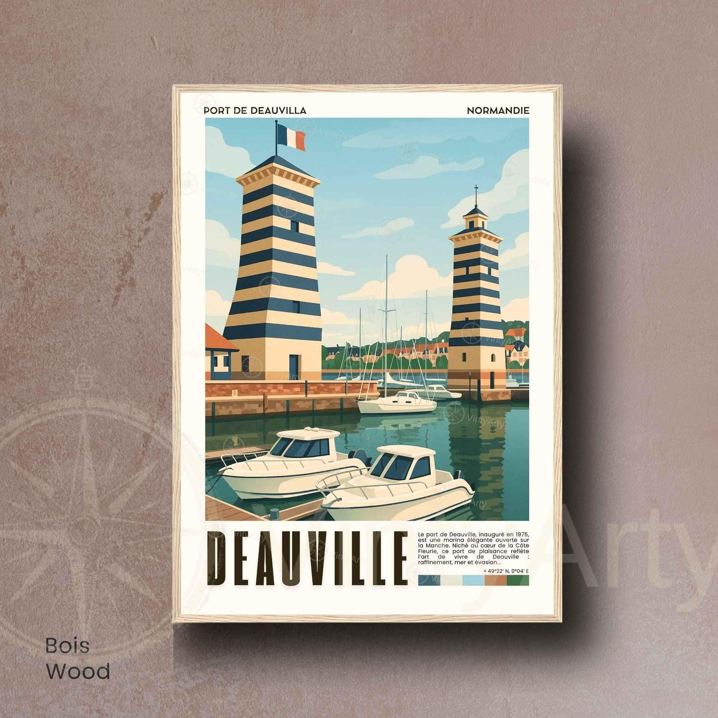 Affiche Deauville Port – Poster vintage Normandie, illustration rétro marine, décoration murale bord de mer, idée cadeau voyage