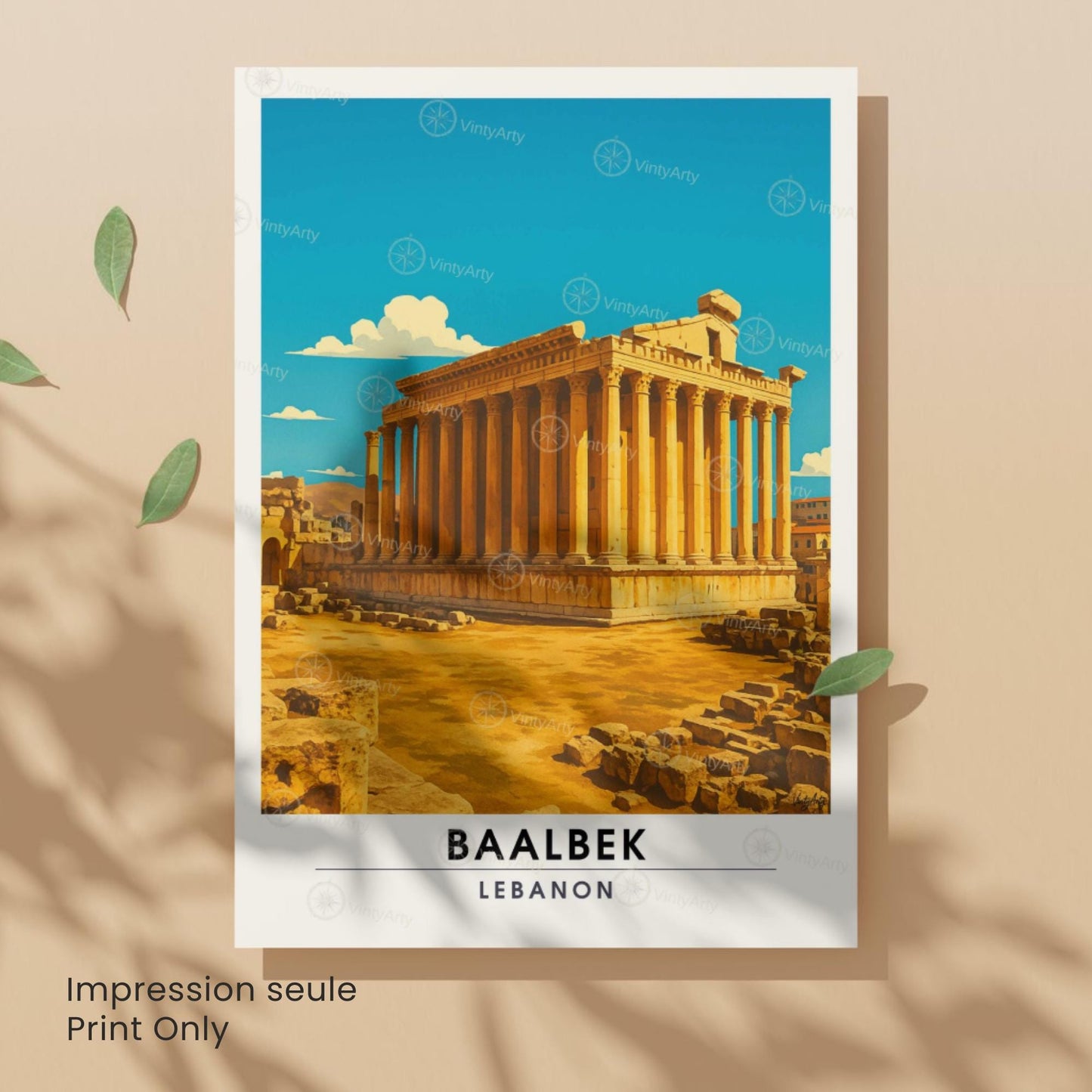 Affiche Baalbek | Poster Temple de Bacchus | Affiche de voyage Liban