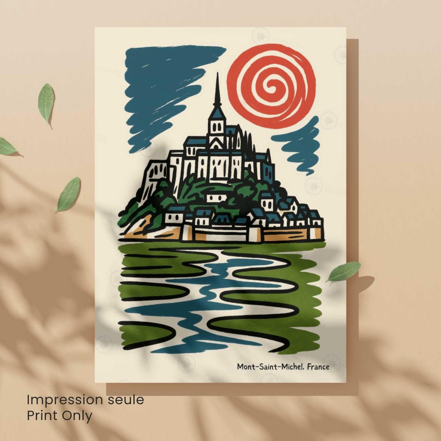 Affiche Mont-Saint-Michel – Poster rétro vintage France, décoration murale artistique Normandie, idée cadeau voyage